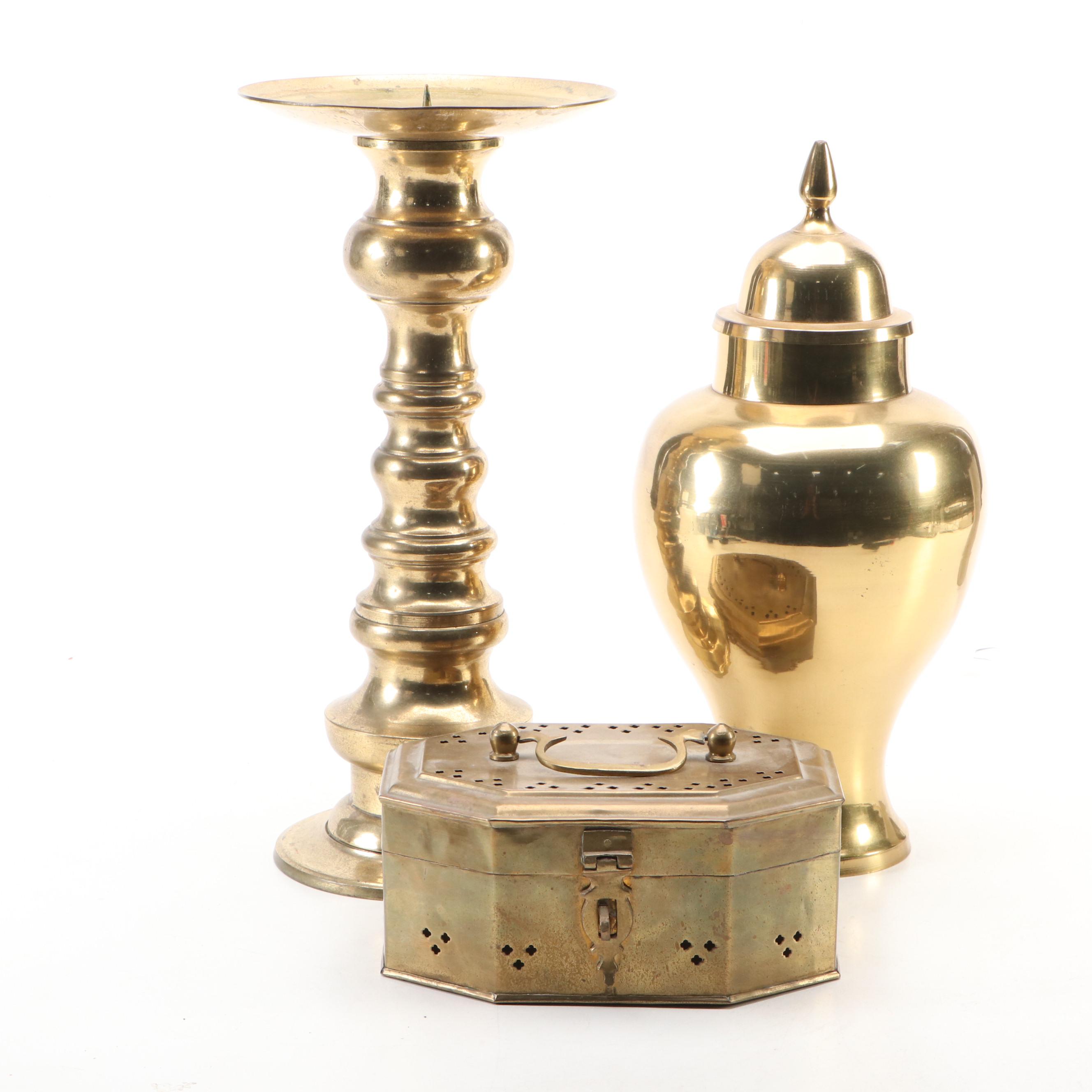 Brass Pillar Candle Holder with Decorative Containers
