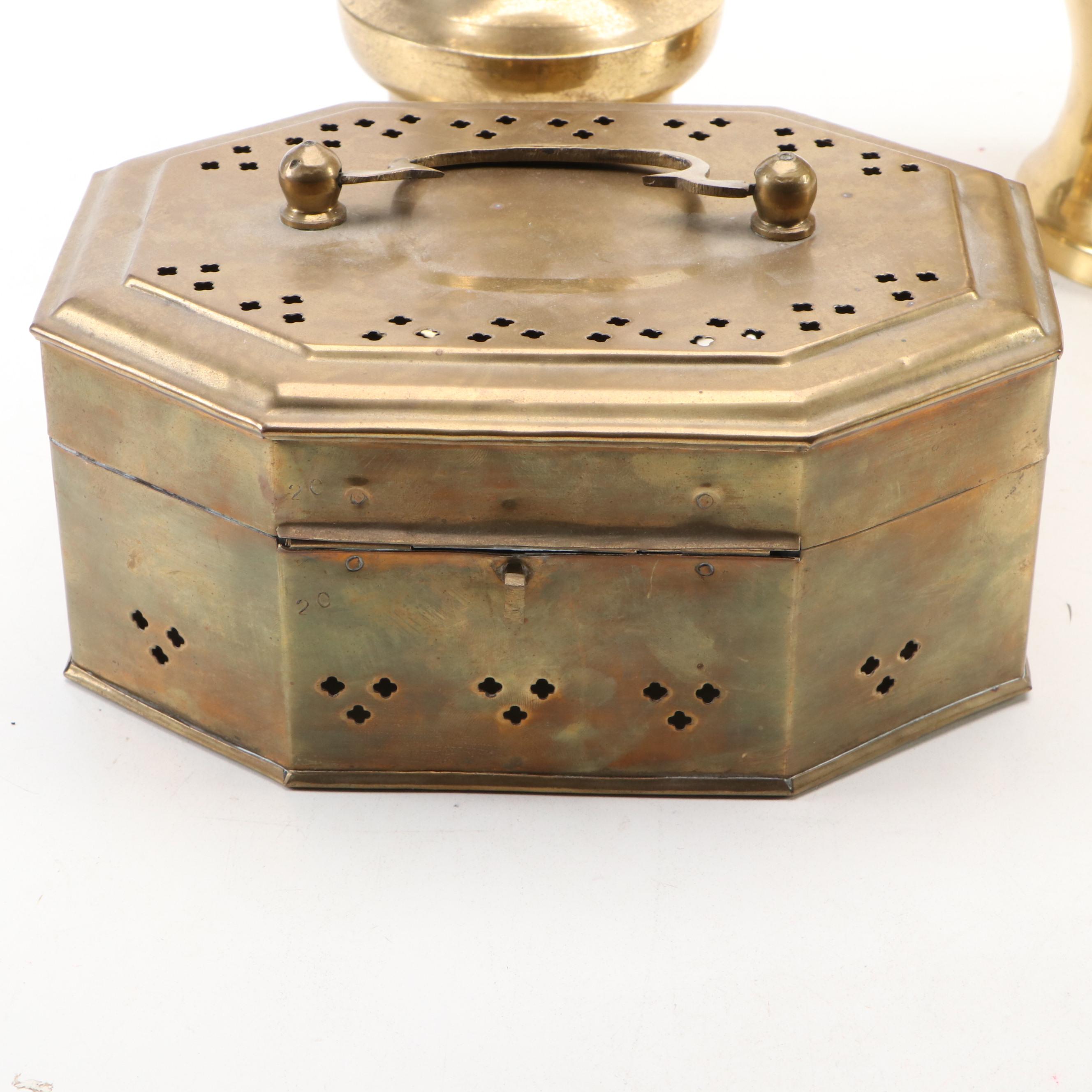 Brass Pillar Candle Holder with Decorative Containers