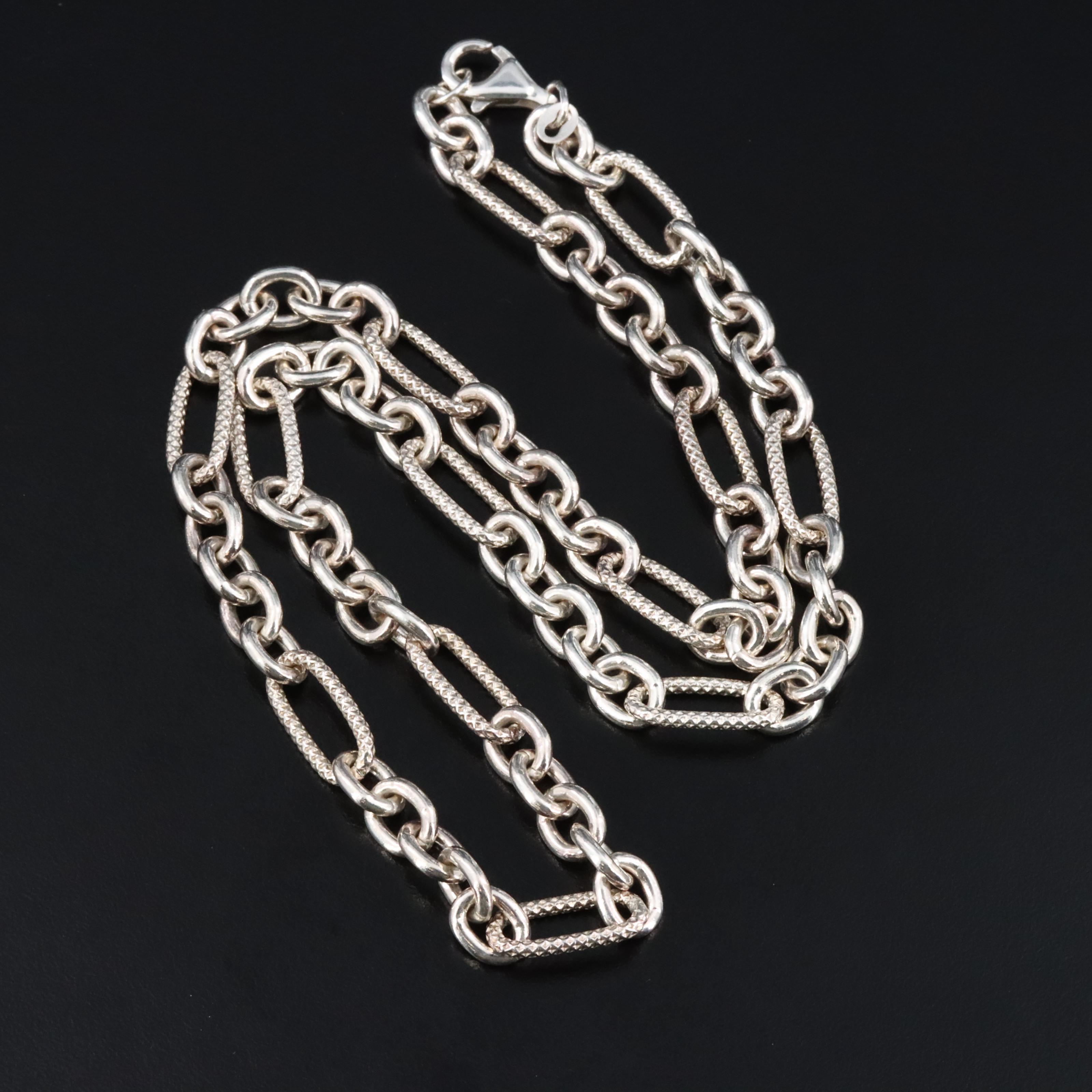Sterling Fancy Figaro Chain Necklace