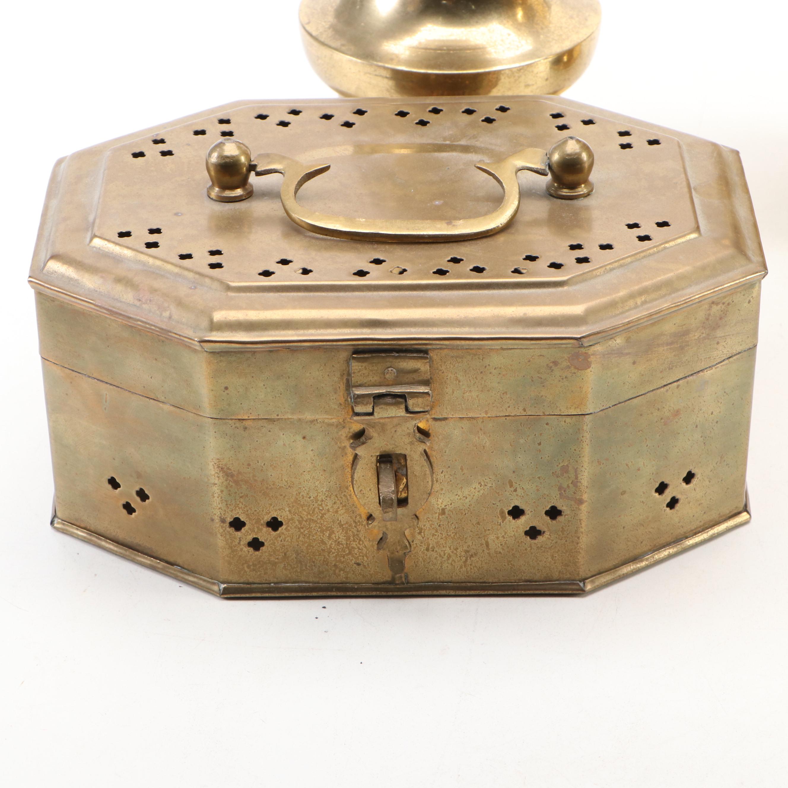 Brass Pillar Candle Holder with Decorative Containers