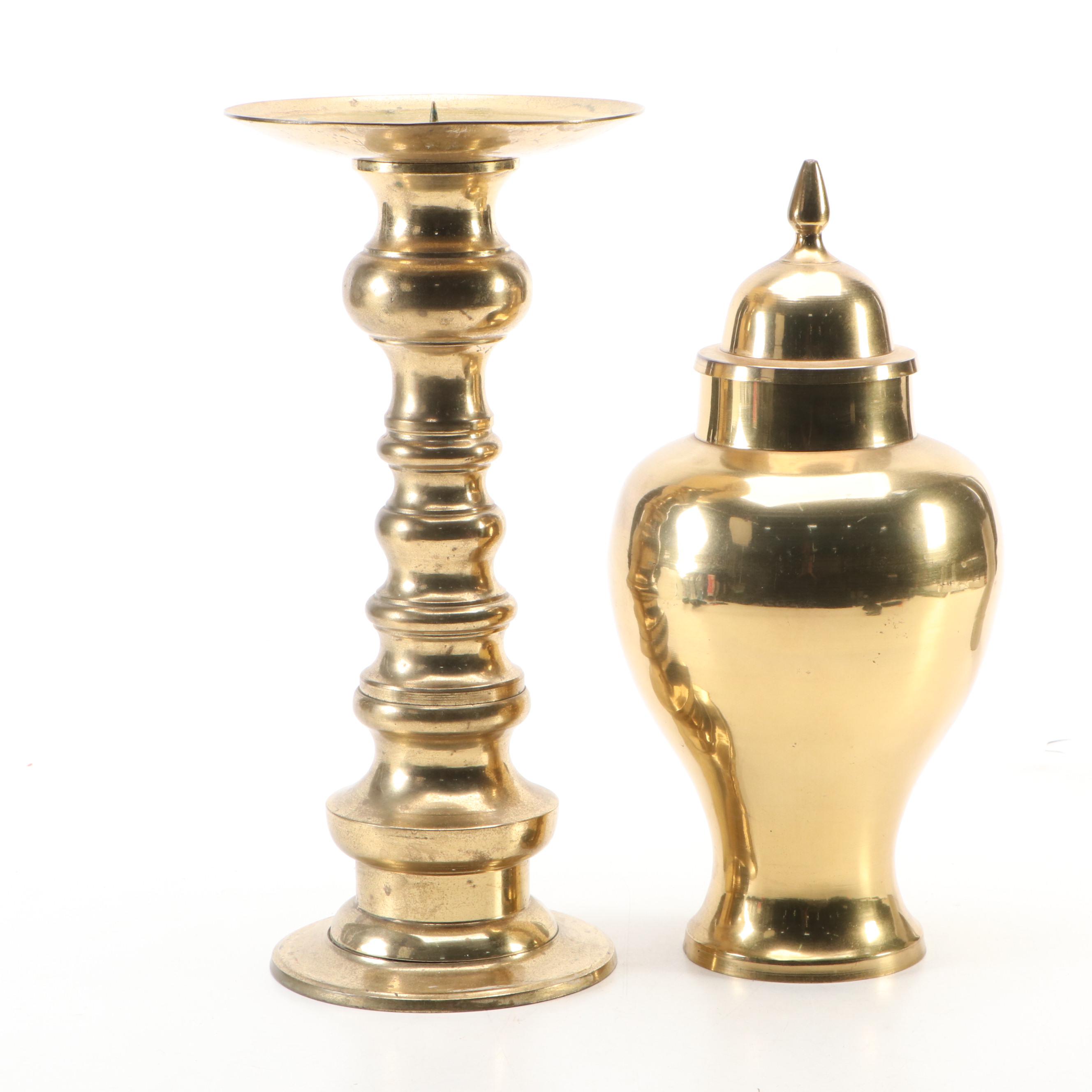 Brass Pillar Candle Holder with Decorative Containers