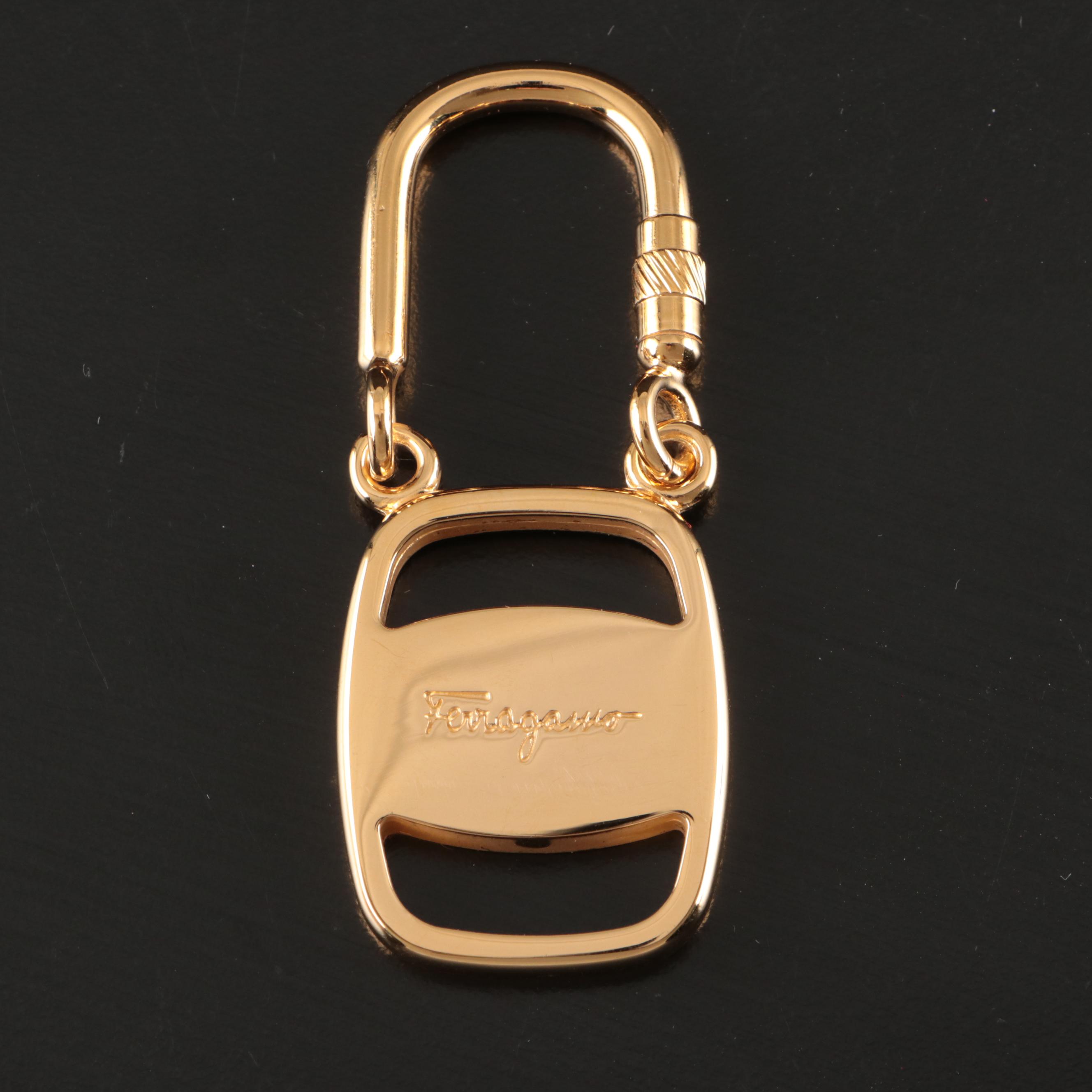 Salvatore Ferragamo Vara Gold Tone Key Ring with Gift Box