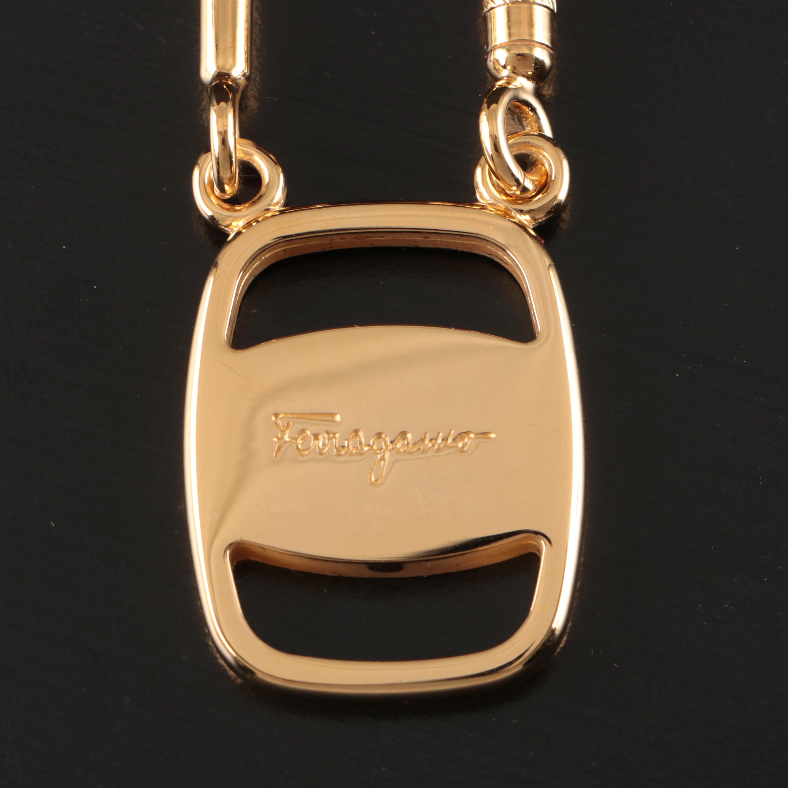 Salvatore Ferragamo Vara Gold Tone Key Ring with Gift Box
