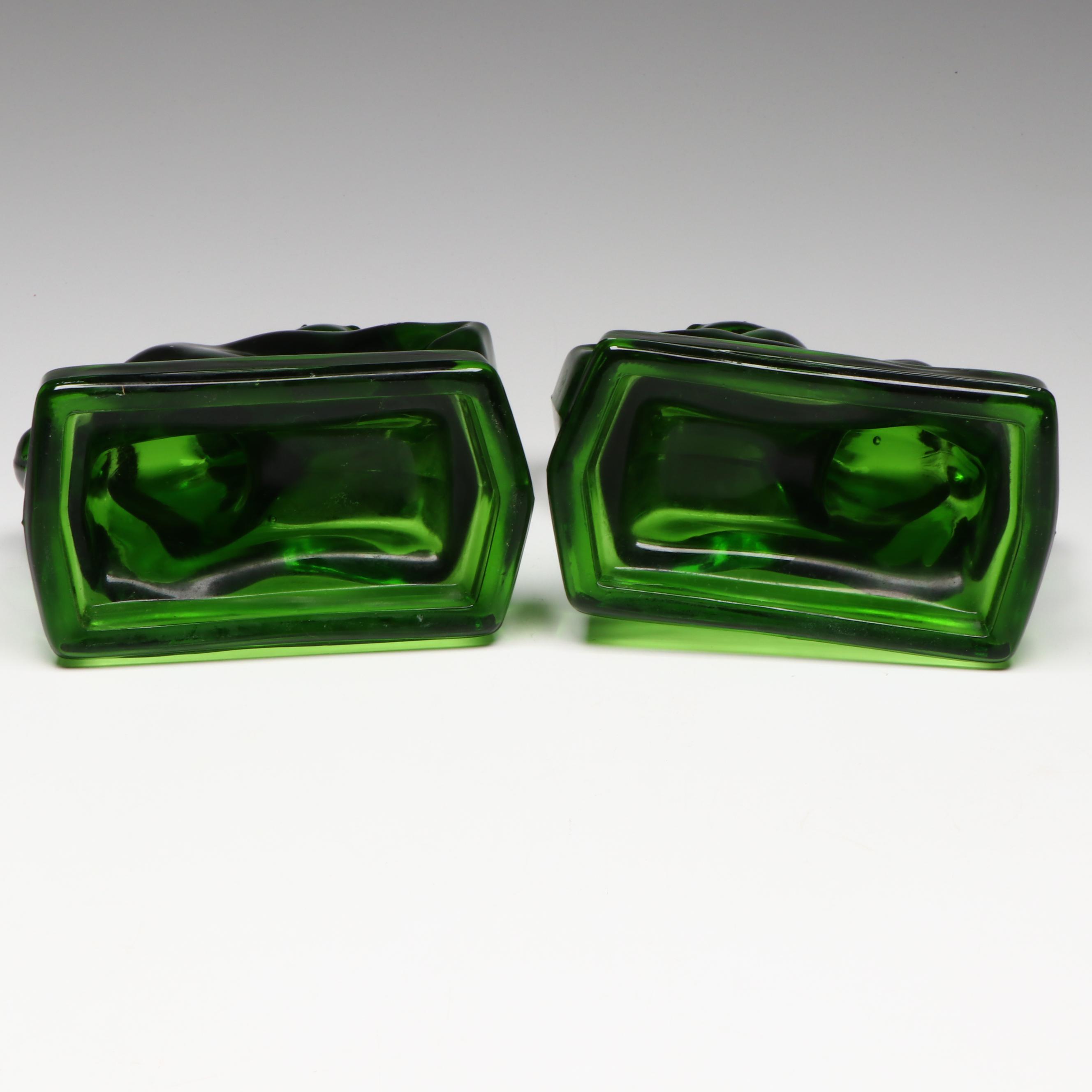 L. E. Smith Emerald Glass Rearing Horse Bookends, Pair