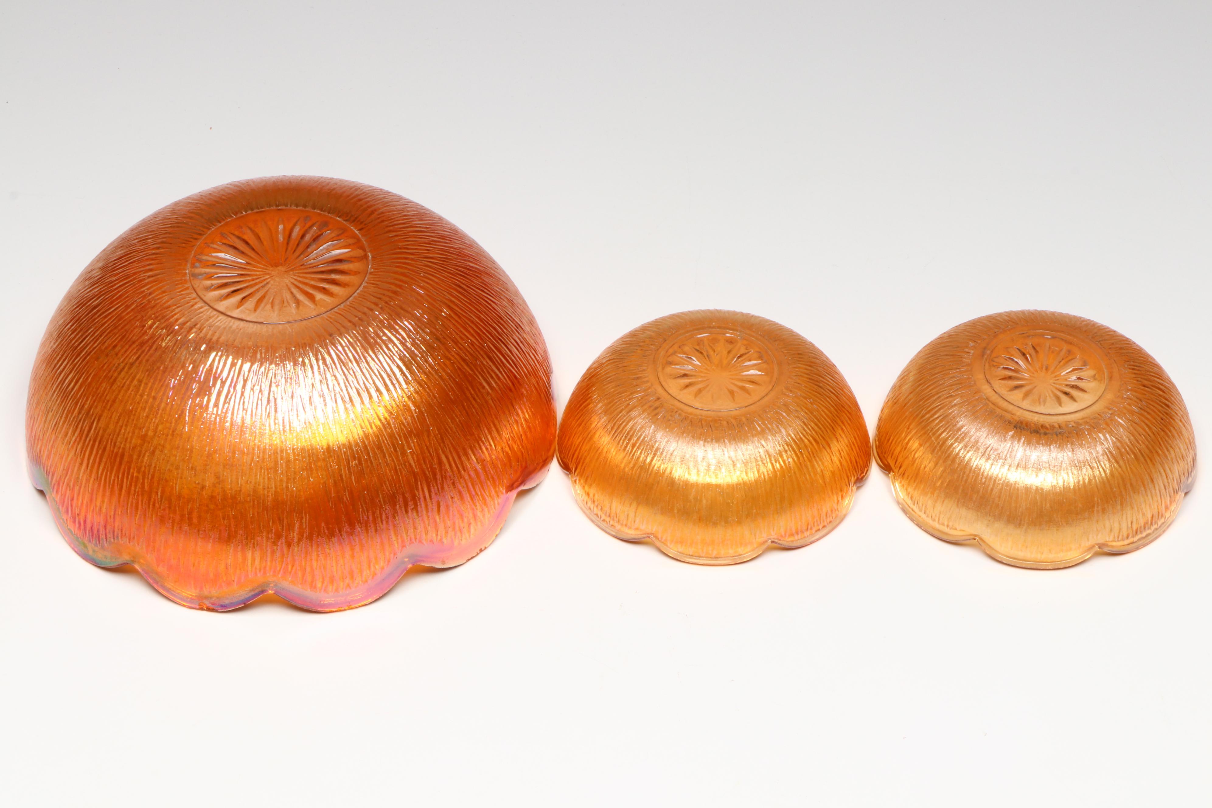 Jeannette "Tree Bark" Marigold Carnival Glass Tableware, Early to Mid-20th C.