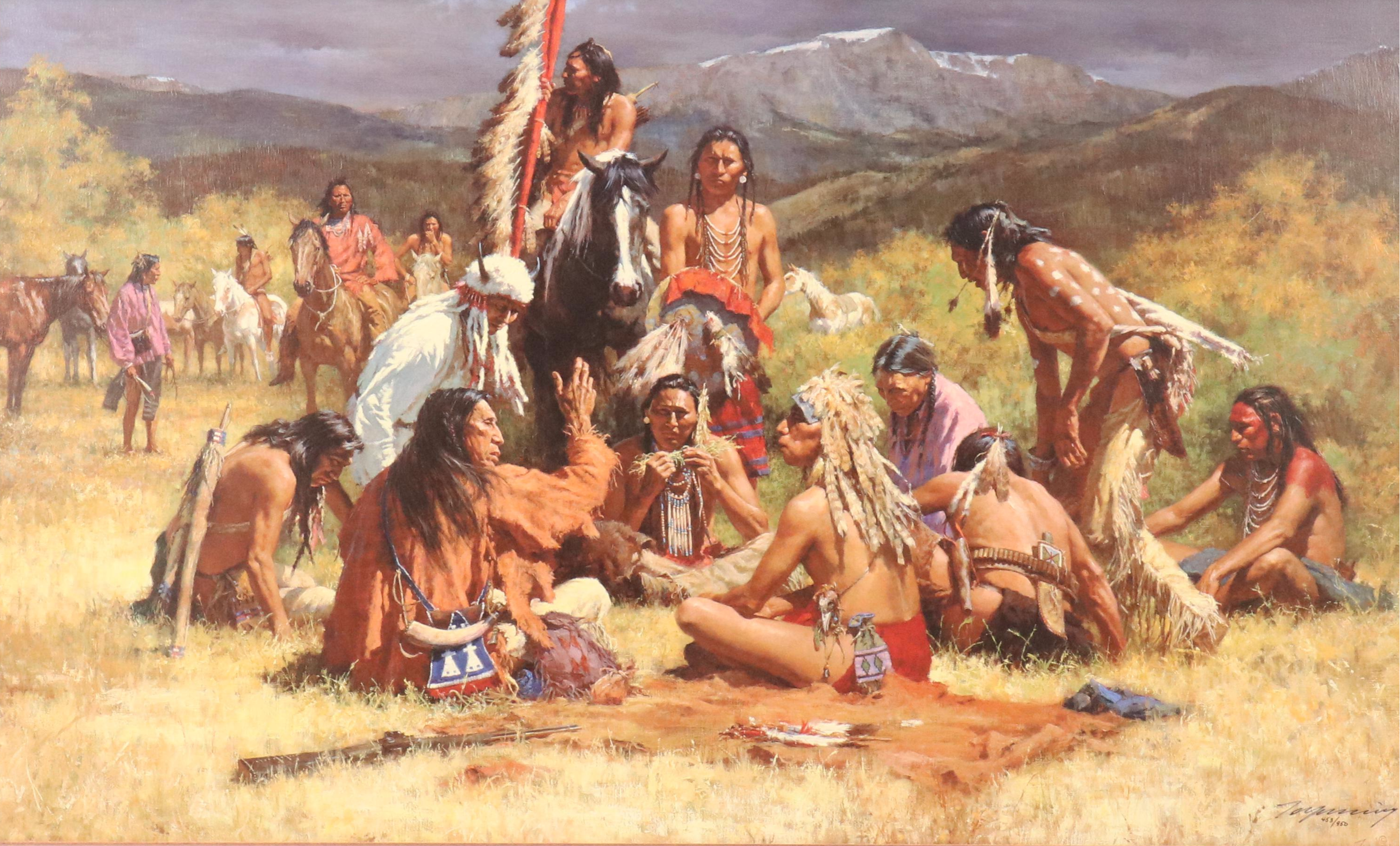 Howard Terpning Embellished Offset Lithograph "Council of Chiefs," 2000