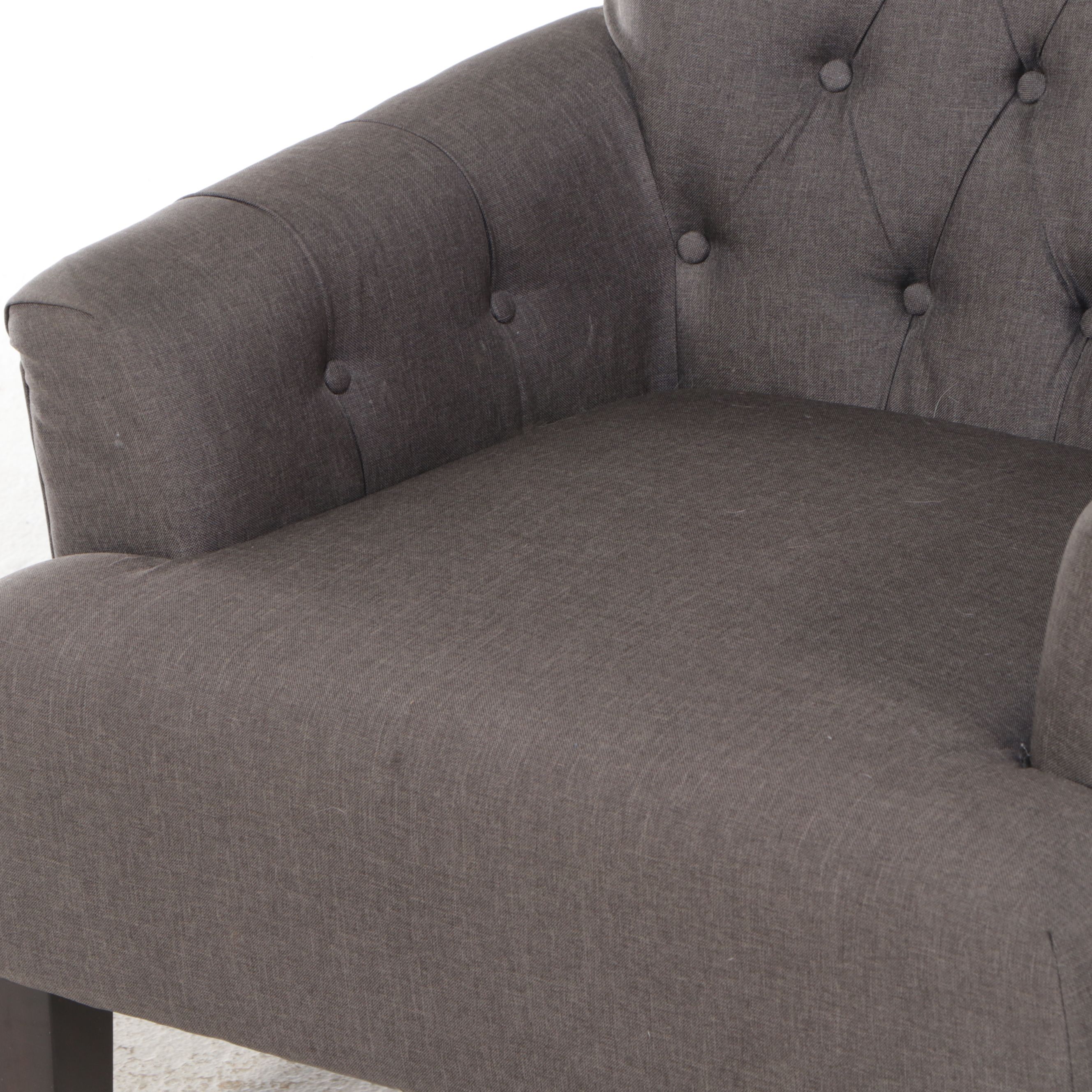 Contemporary Button-Tufted Grey Fabric Upholstered Armchair