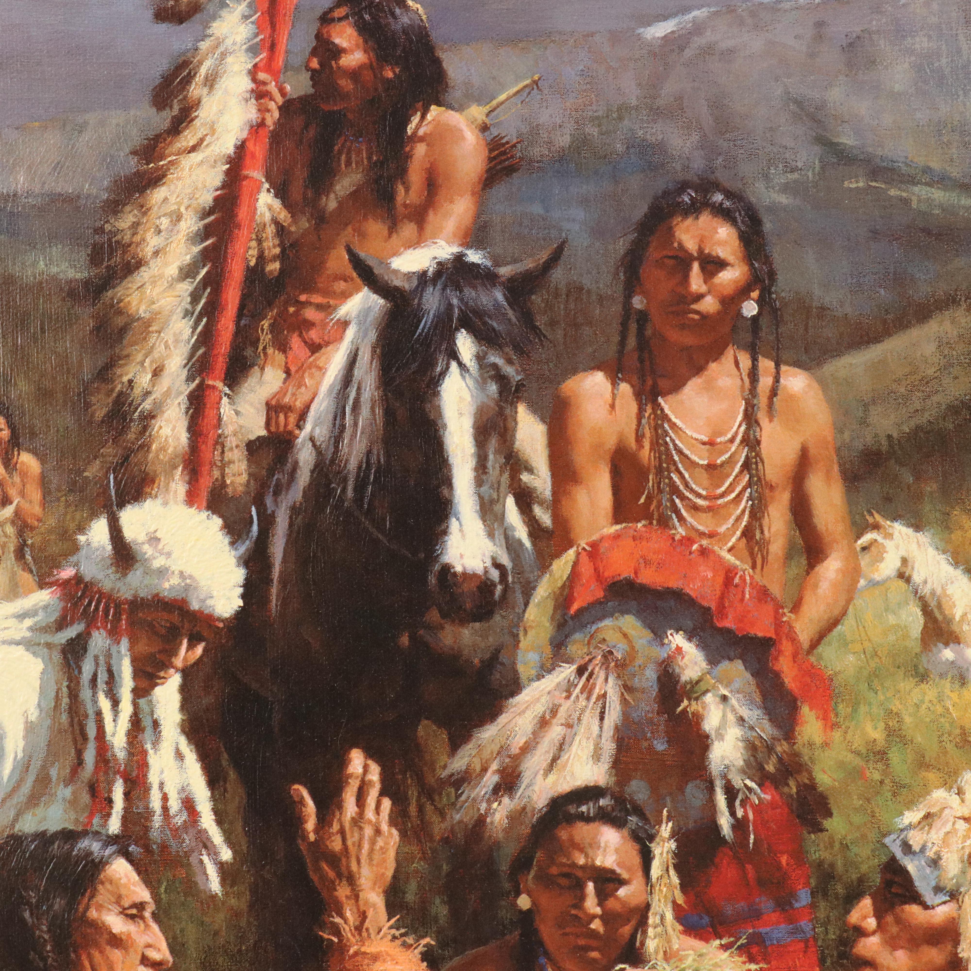 Howard Terpning Embellished Offset Lithograph "Council of Chiefs," 2000