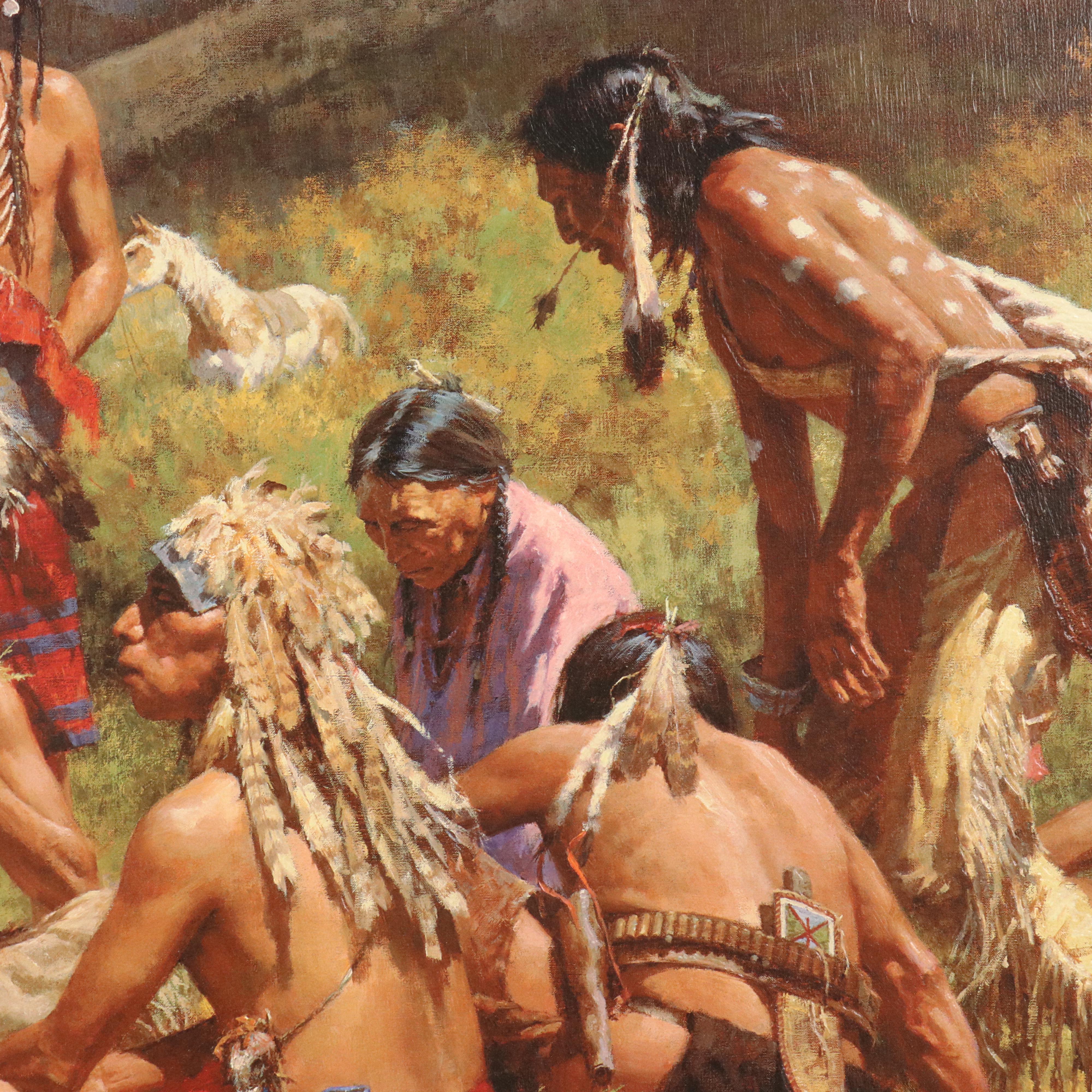 Howard Terpning Embellished Offset Lithograph "Council of Chiefs," 2000