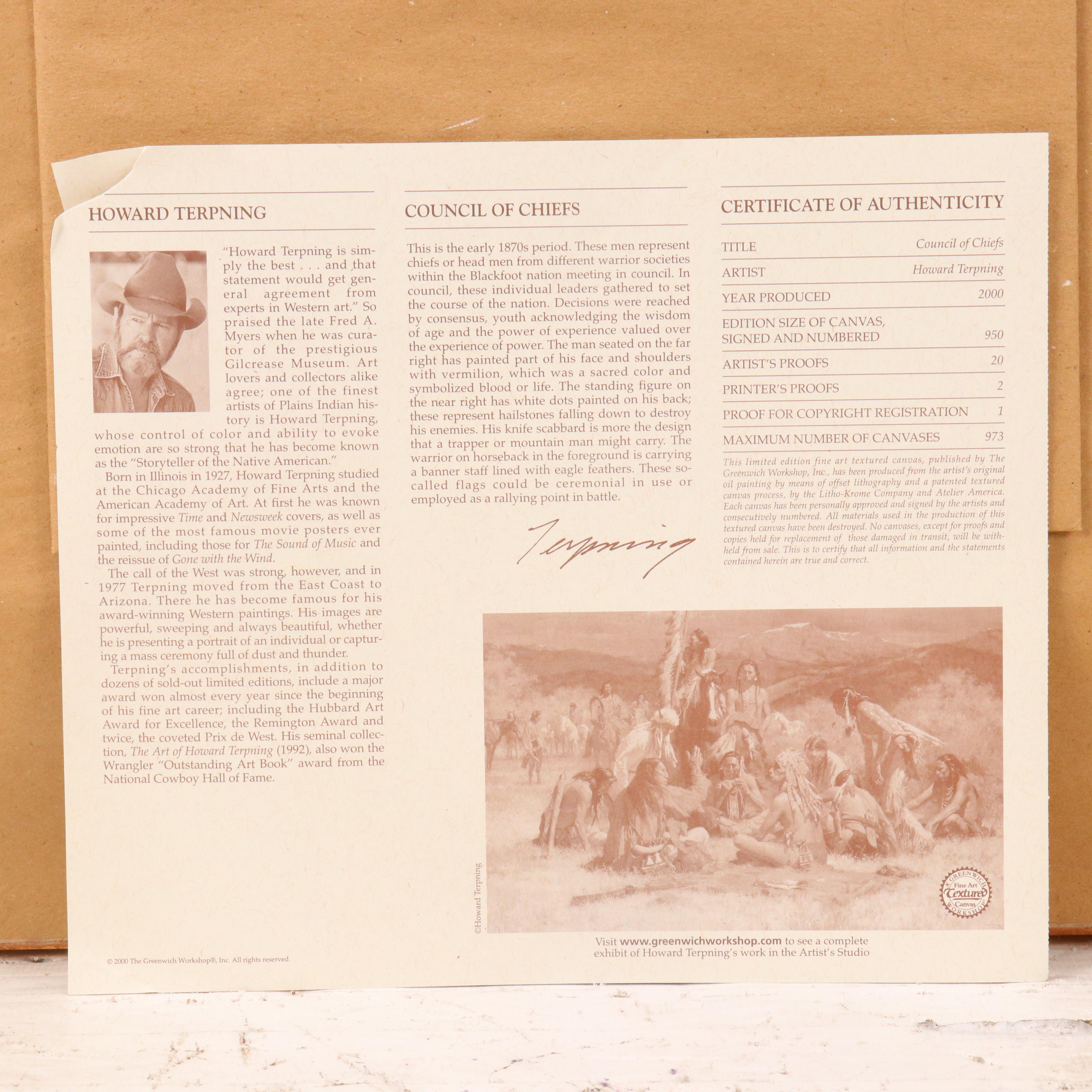 Howard Terpning Embellished Offset Lithograph "Council of Chiefs," 2000