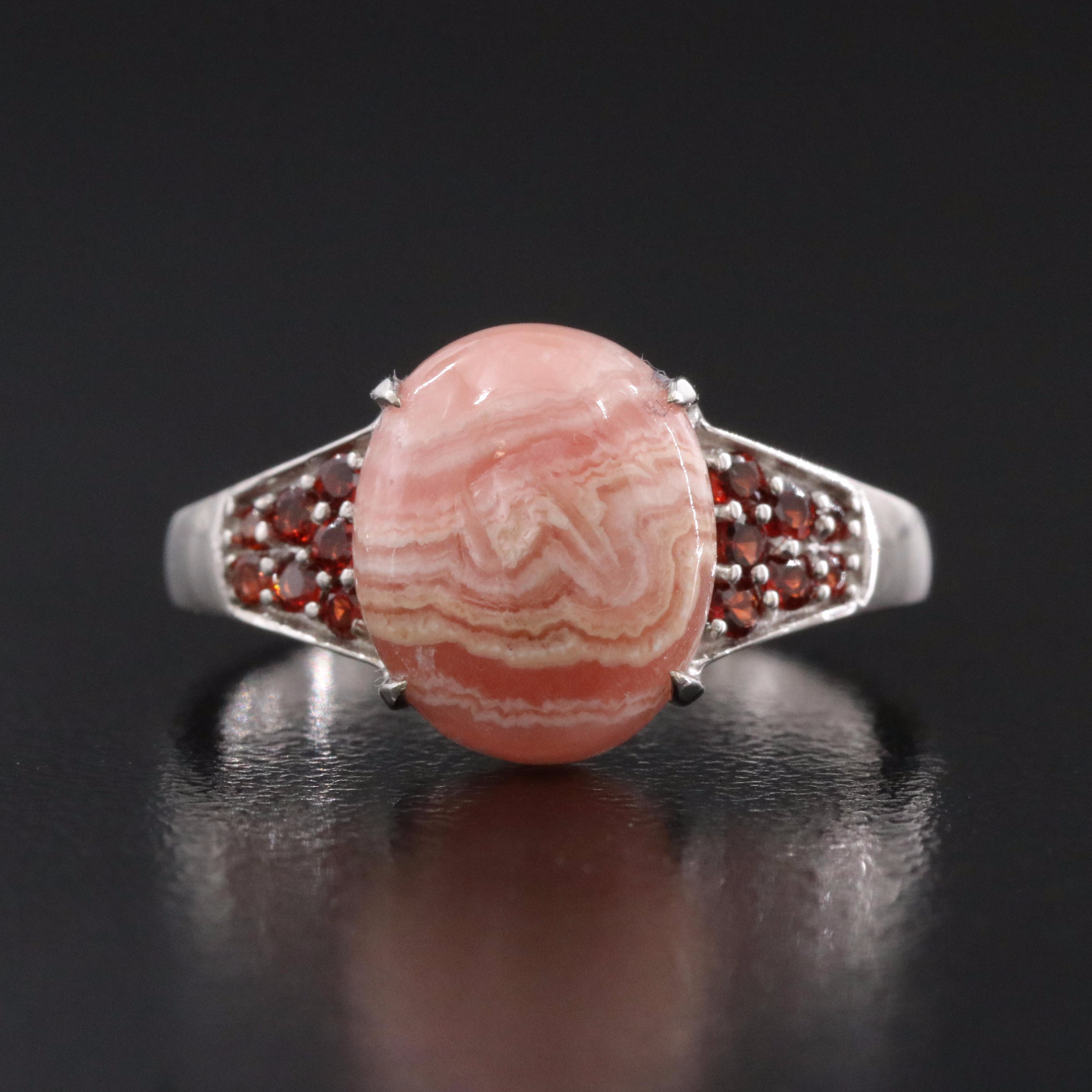 14K Rhodochrosite and Garnet Ring
