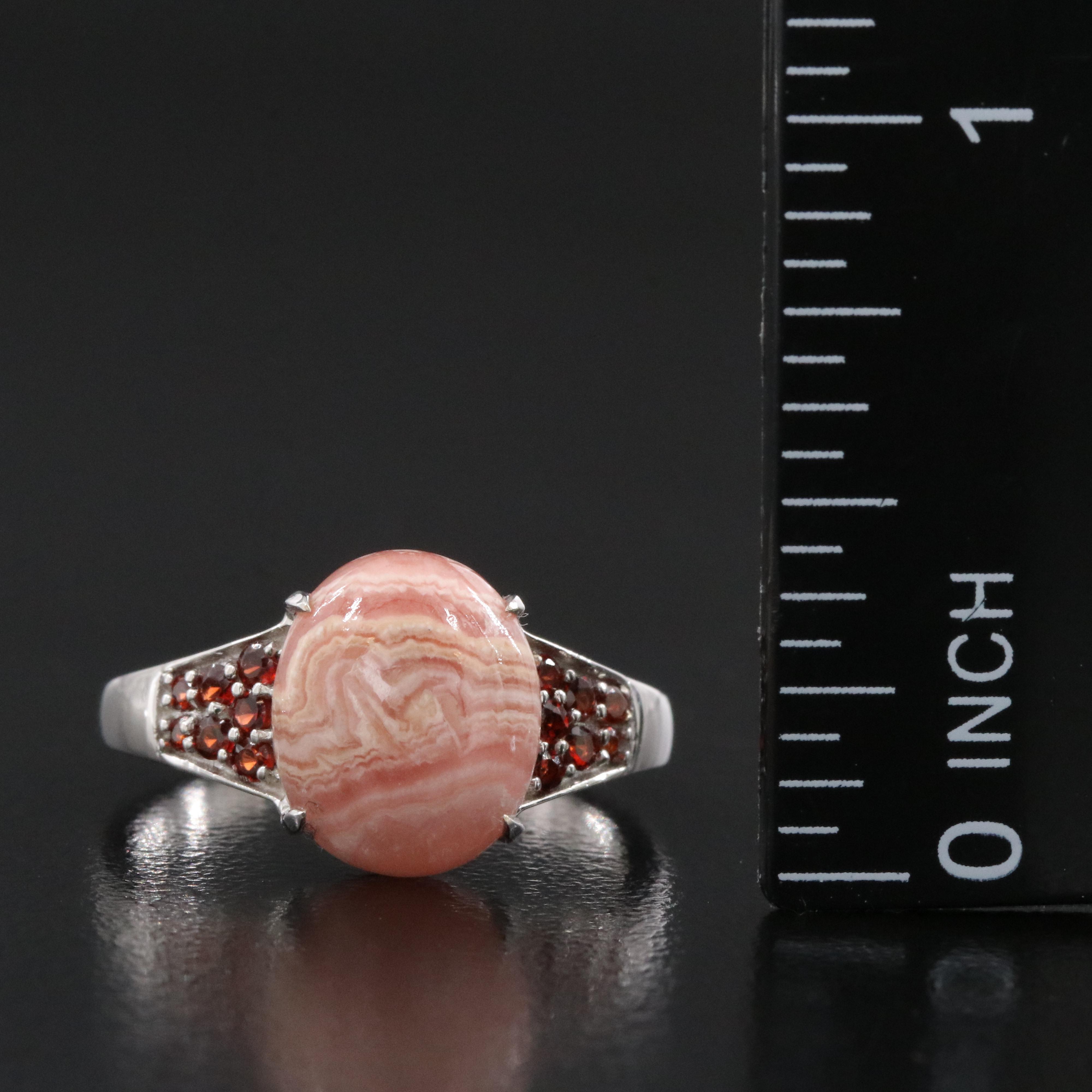 14K Rhodochrosite and Garnet Ring