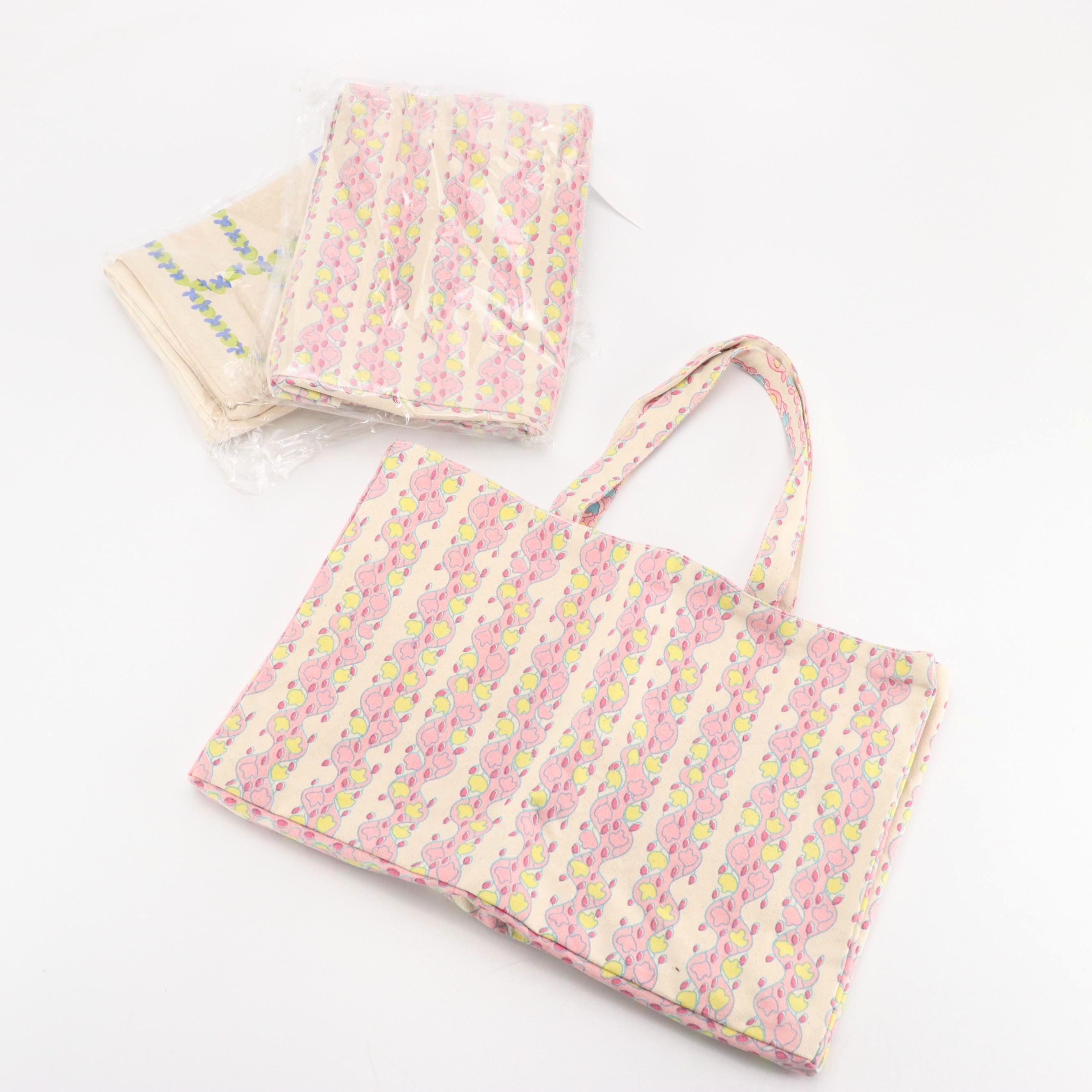 Olive Street Printed Cotton Canvas Shopping Totes