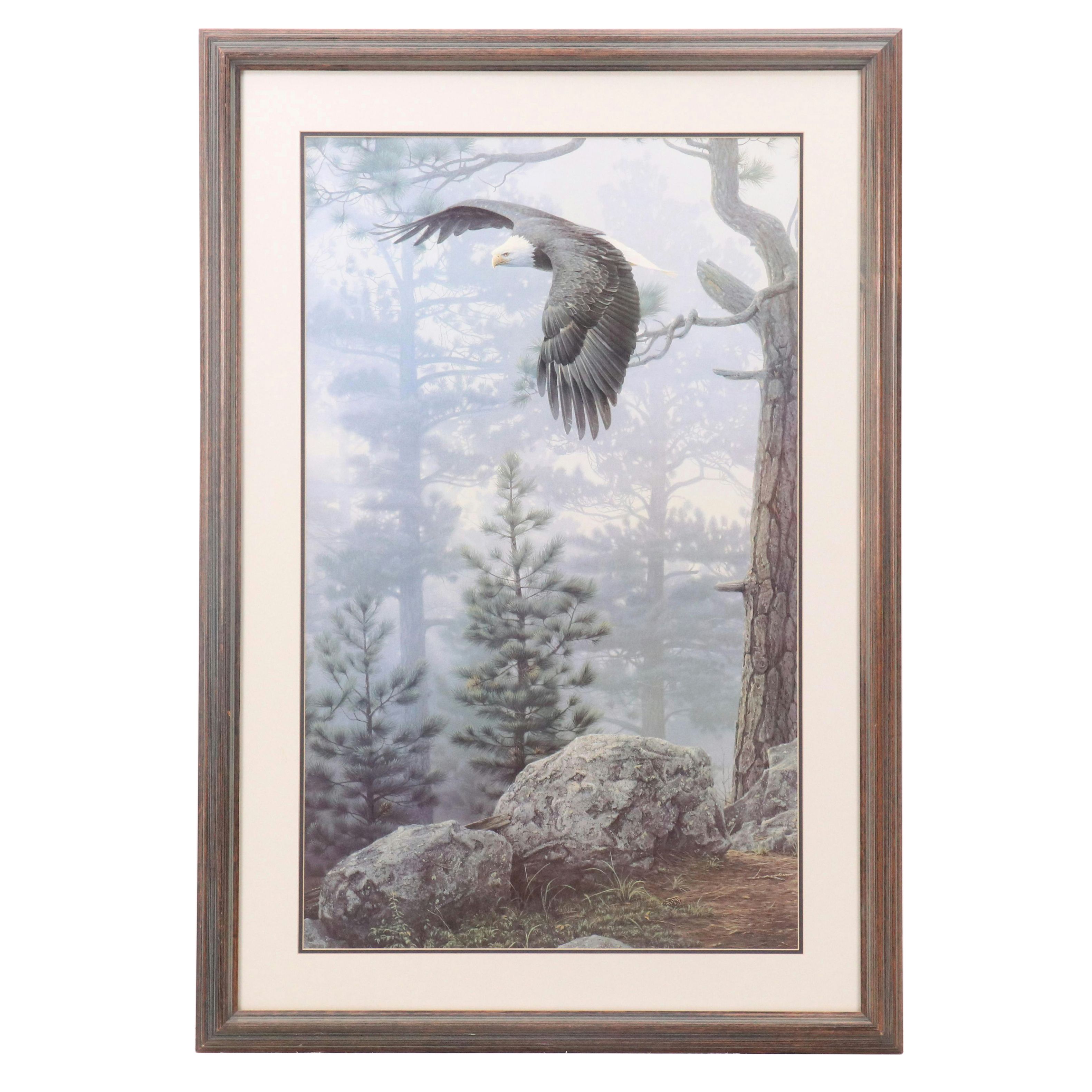 After Daniel Smith Offset Lithograph "Shrouded Forest - Bald Eagle"