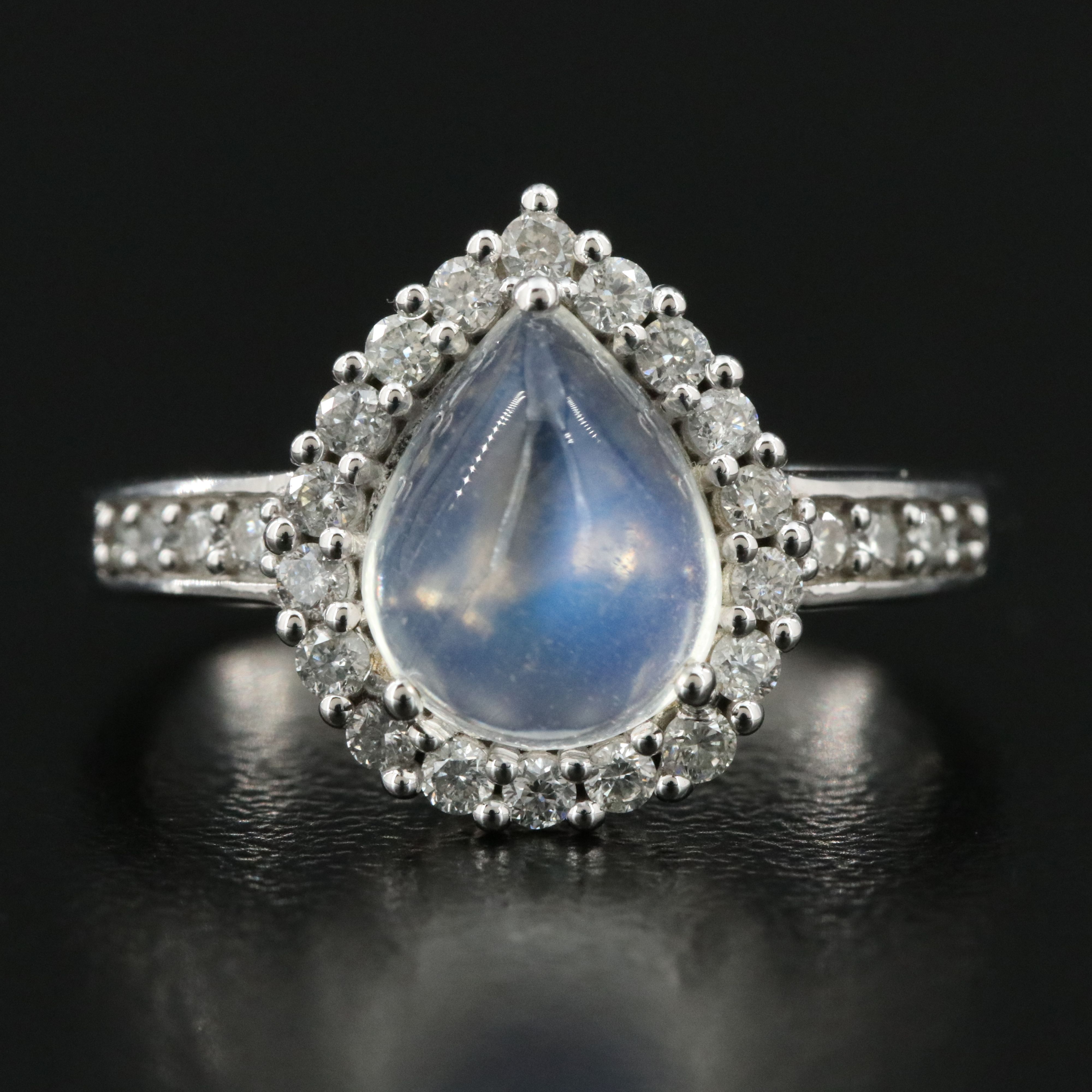 14K Rainbow Moonstone and Diamond Ring