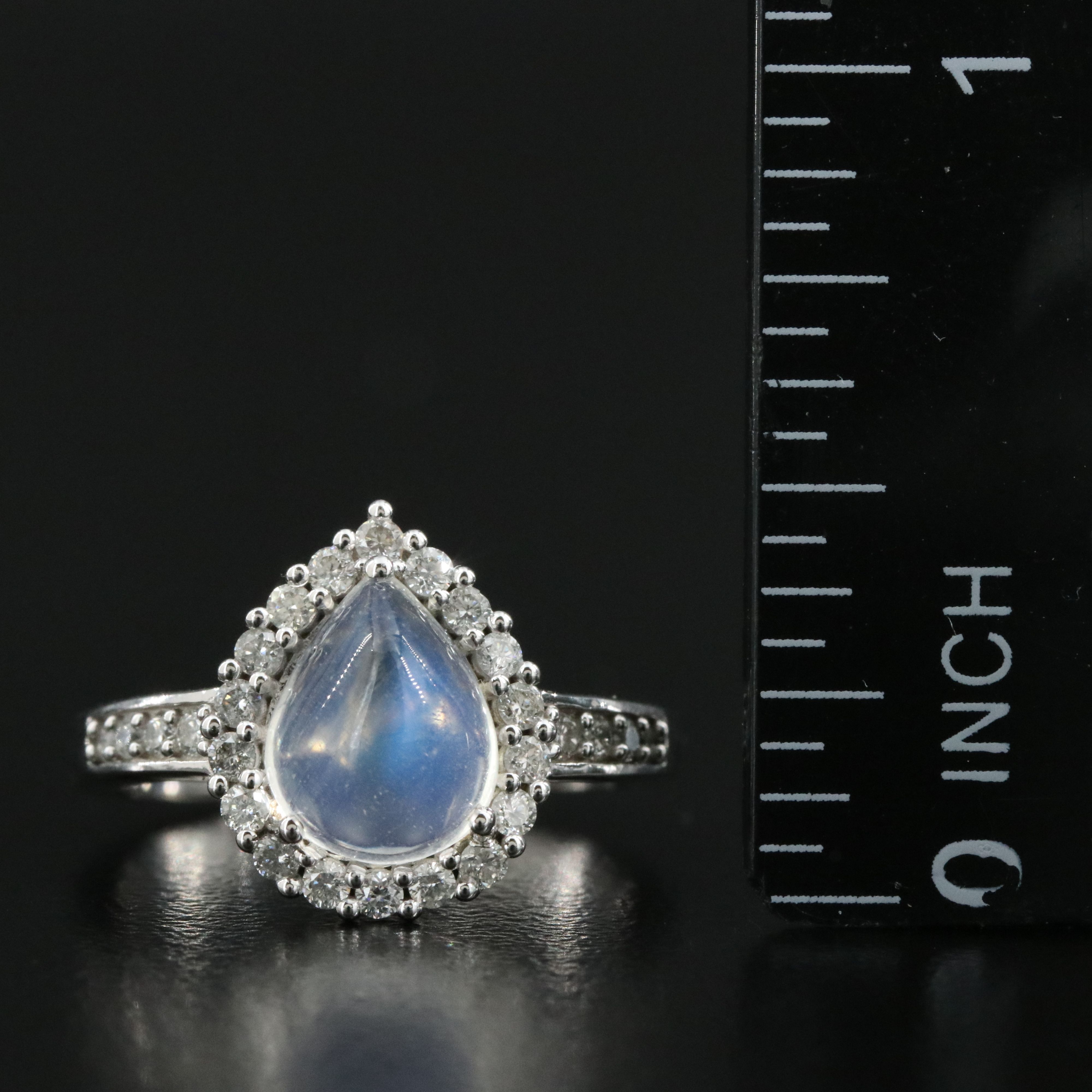 14K Rainbow Moonstone and Diamond Ring