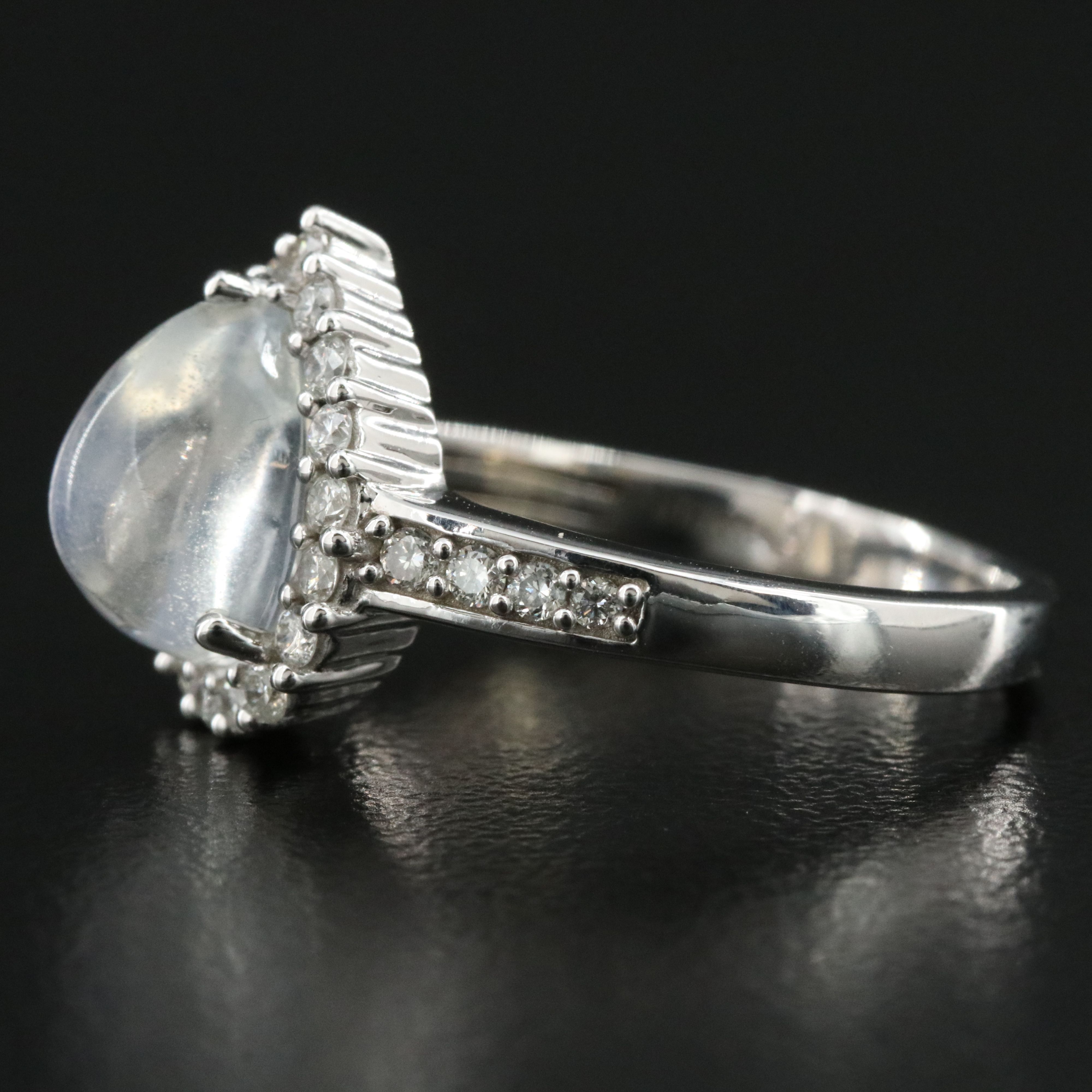 14K Rainbow Moonstone and Diamond Ring