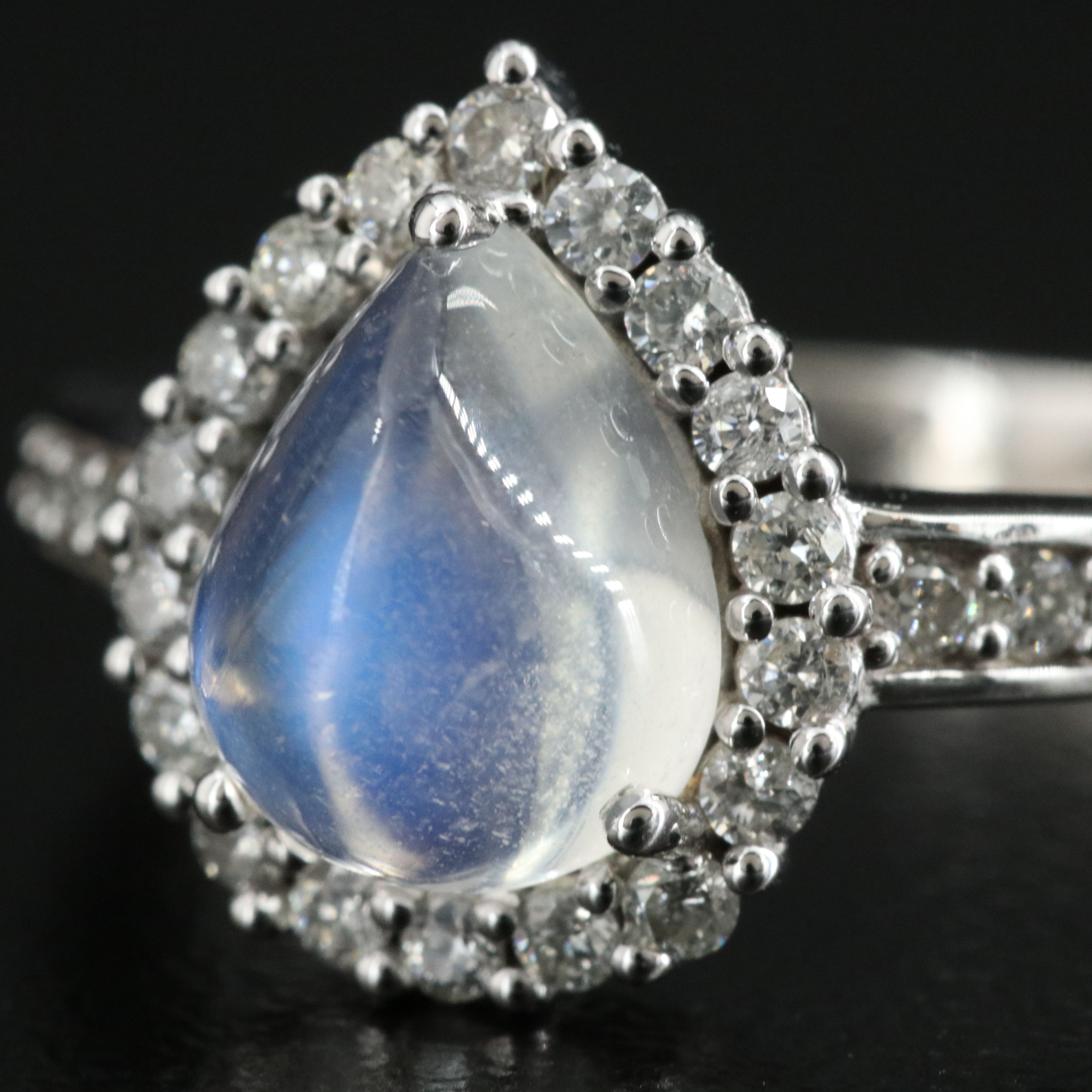 14K Rainbow Moonstone and Diamond Ring