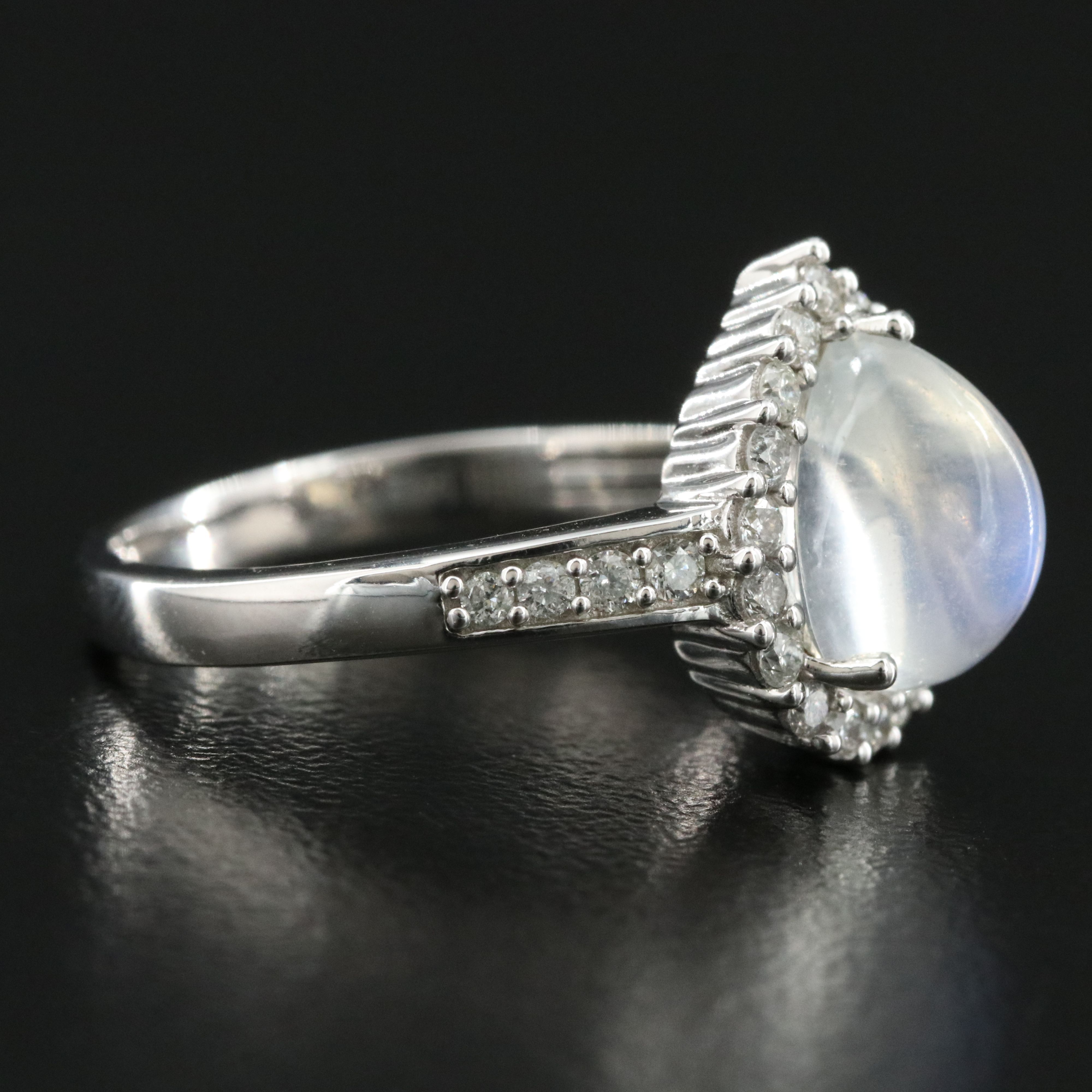 14K Rainbow Moonstone and Diamond Ring