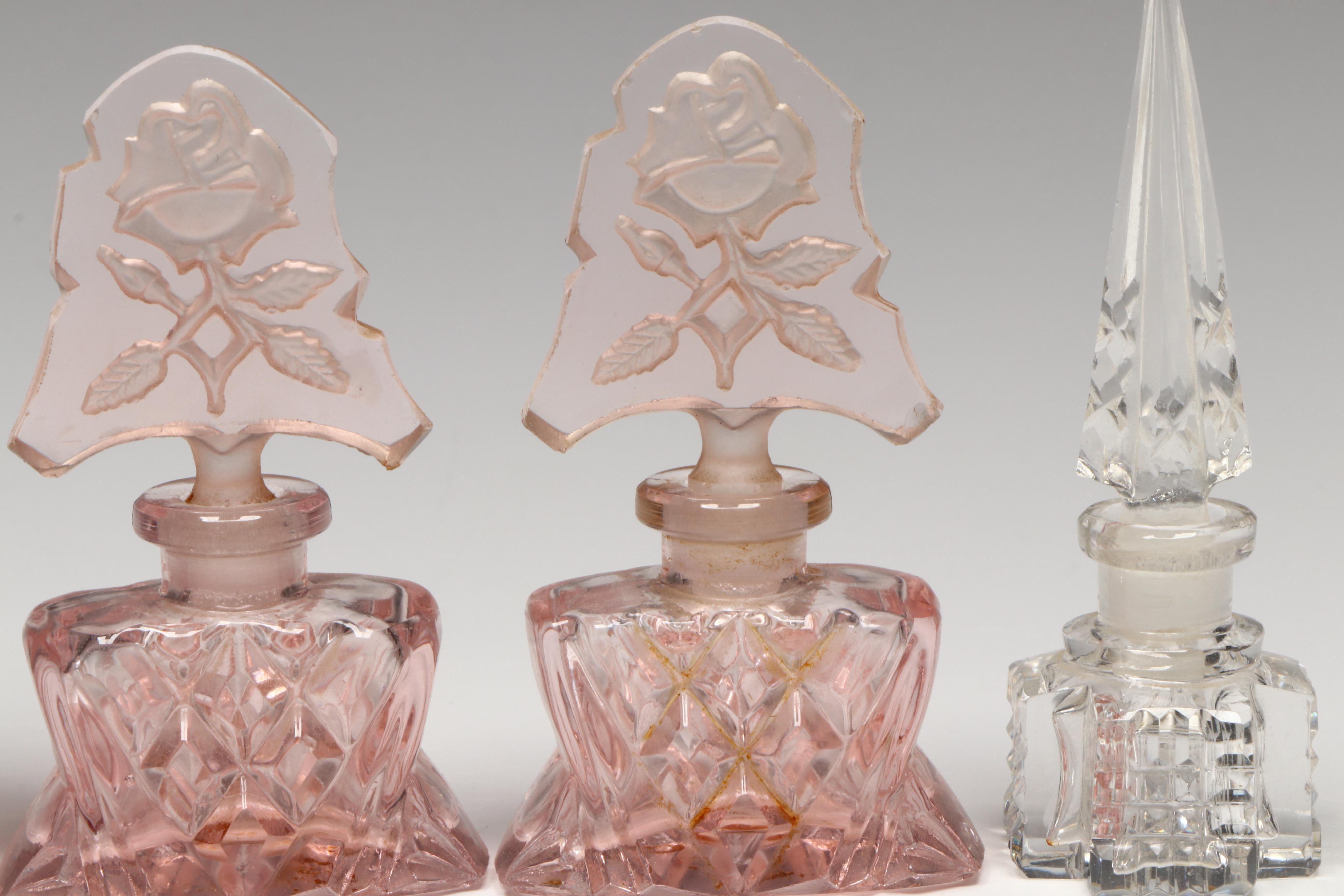 Glass Bor Bohemian Ruby Cut to Clear and Other Glass Perfume Bottles