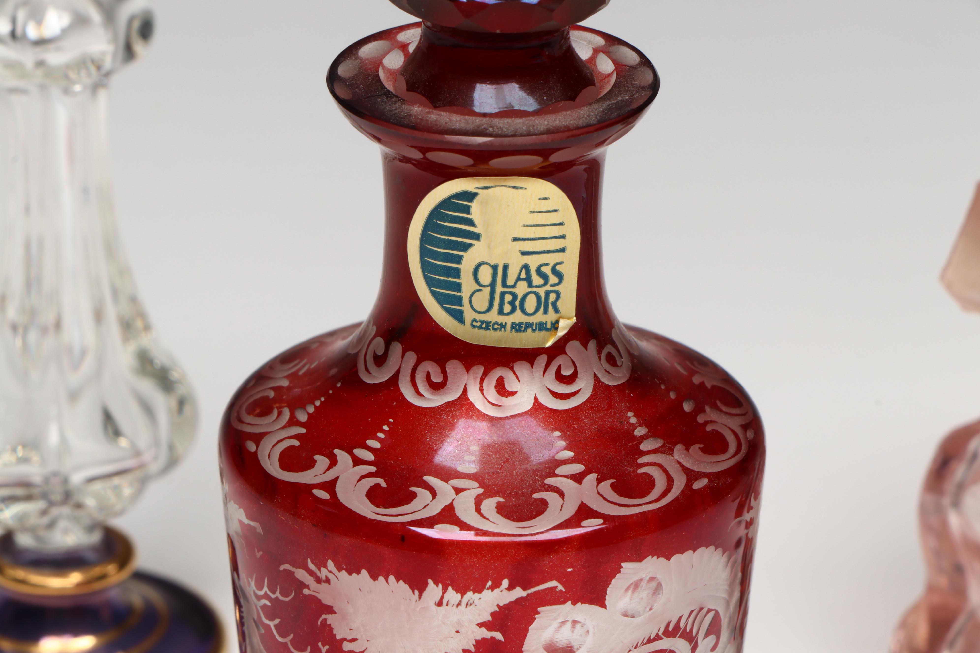 Glass Bor Bohemian Ruby Cut to Clear and Other Glass Perfume Bottles