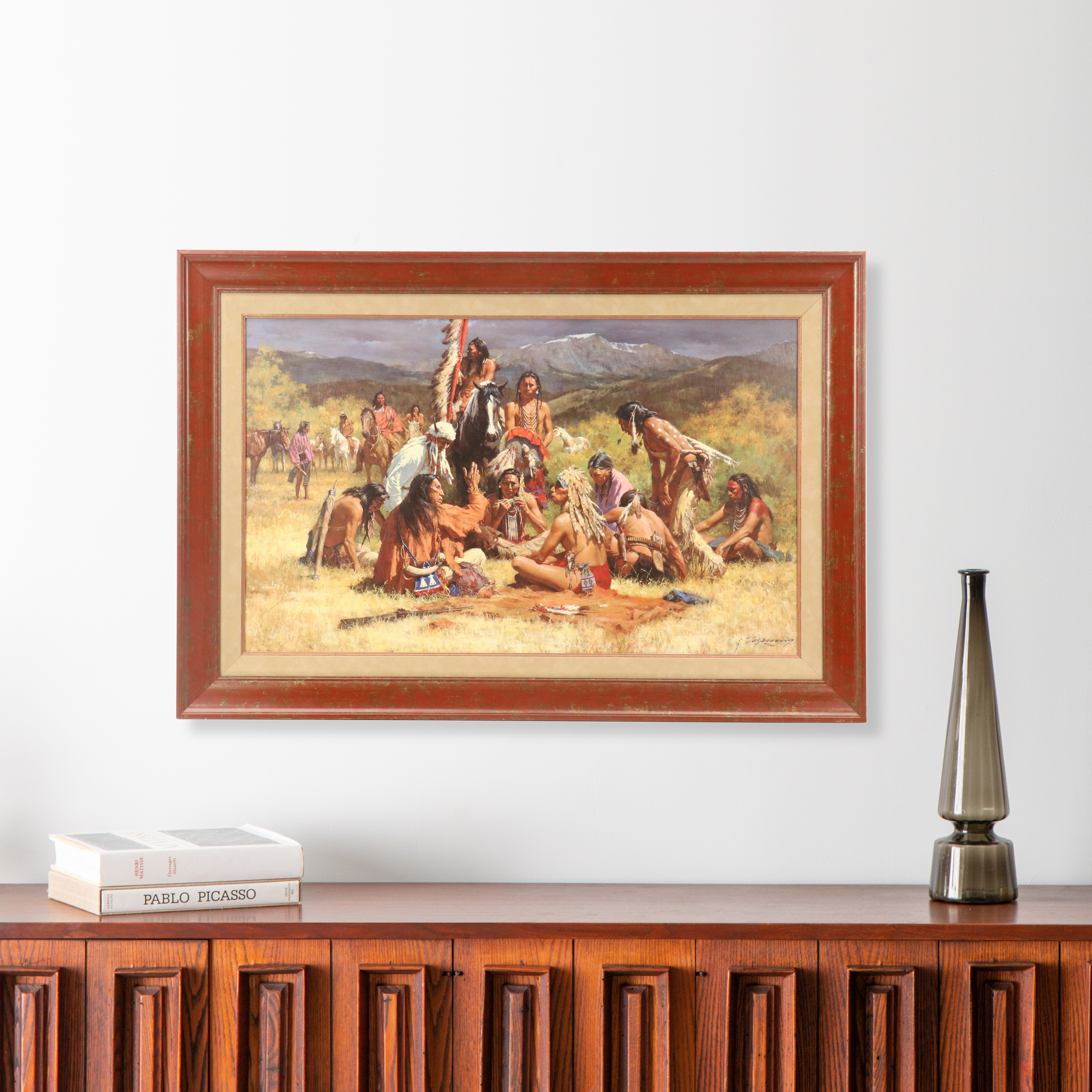 Howard Terpning Embellished Offset Lithograph "Council of Chiefs," 2000