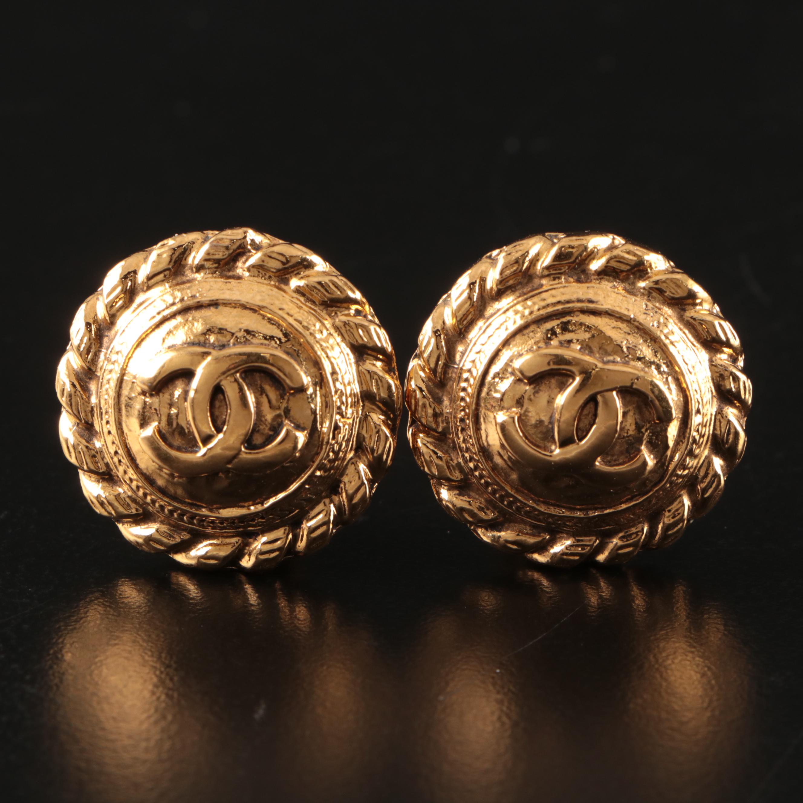Chanel CC Round Rope Trim Earrings