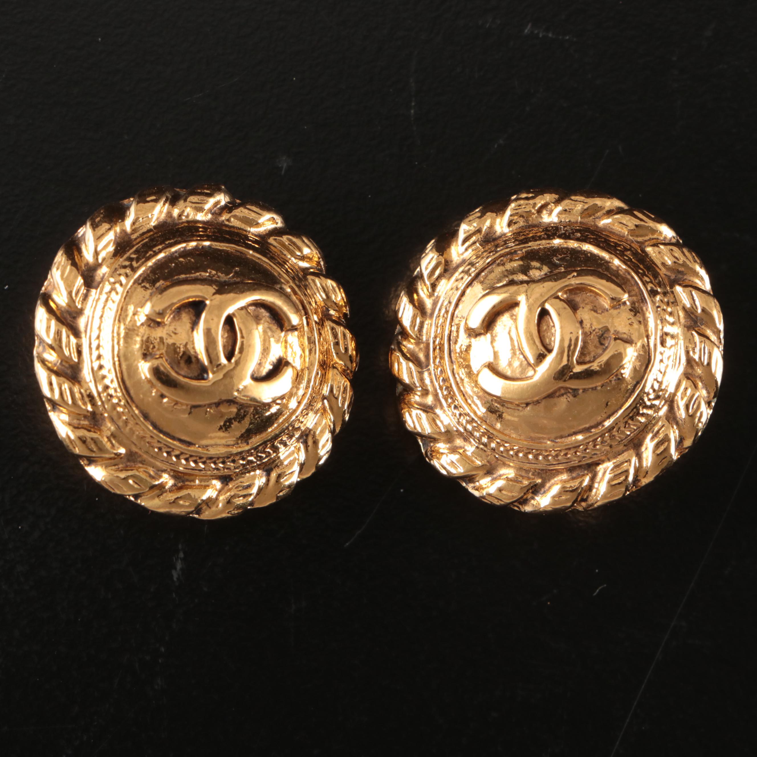 Chanel CC Round Rope Trim Earrings