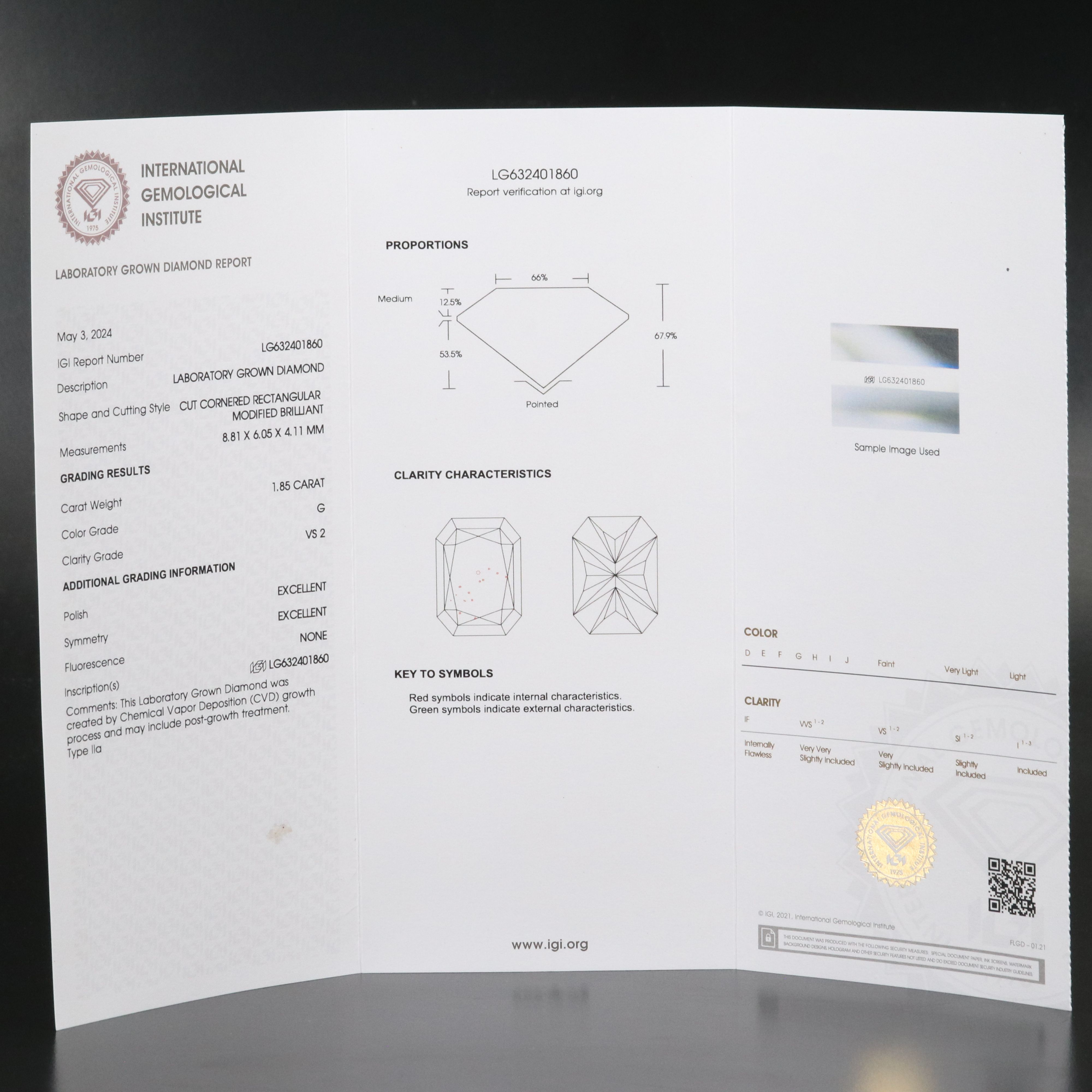 Loose 1.85 CT Lab Grown Diamond with IGI Report