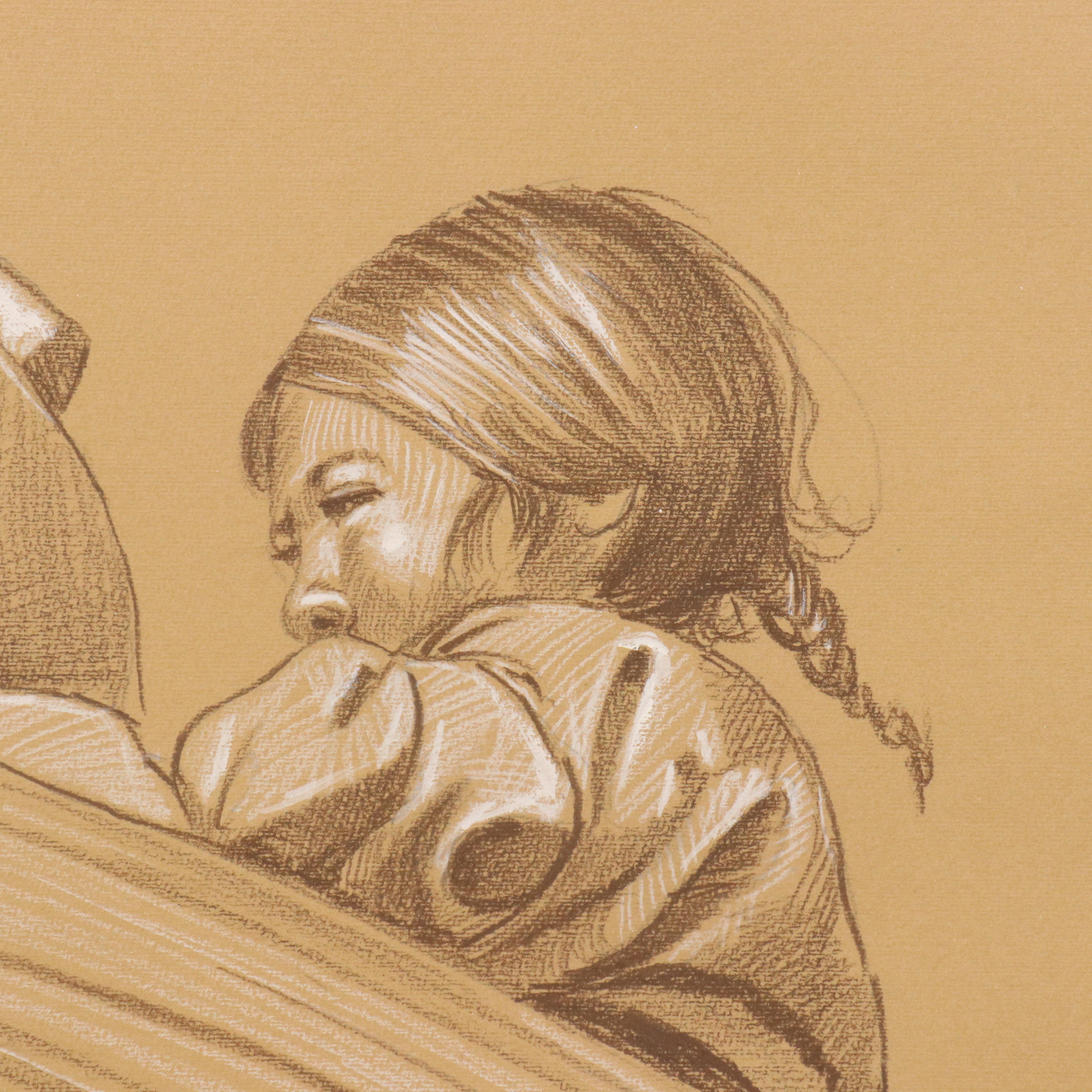 Ray Lopez Pastel Drawing of Father Carrying Child