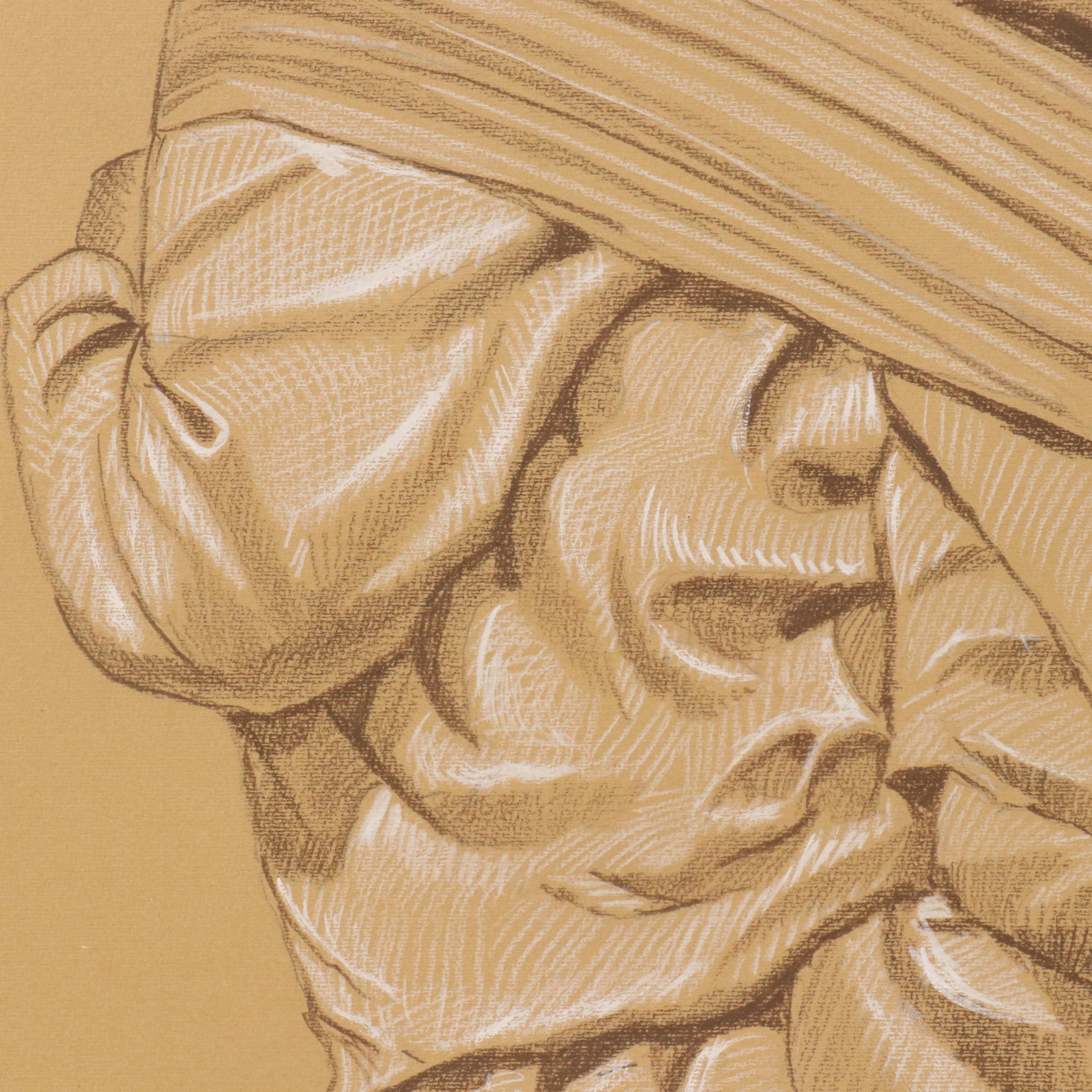 Ray Lopez Pastel Drawing of Father Carrying Child