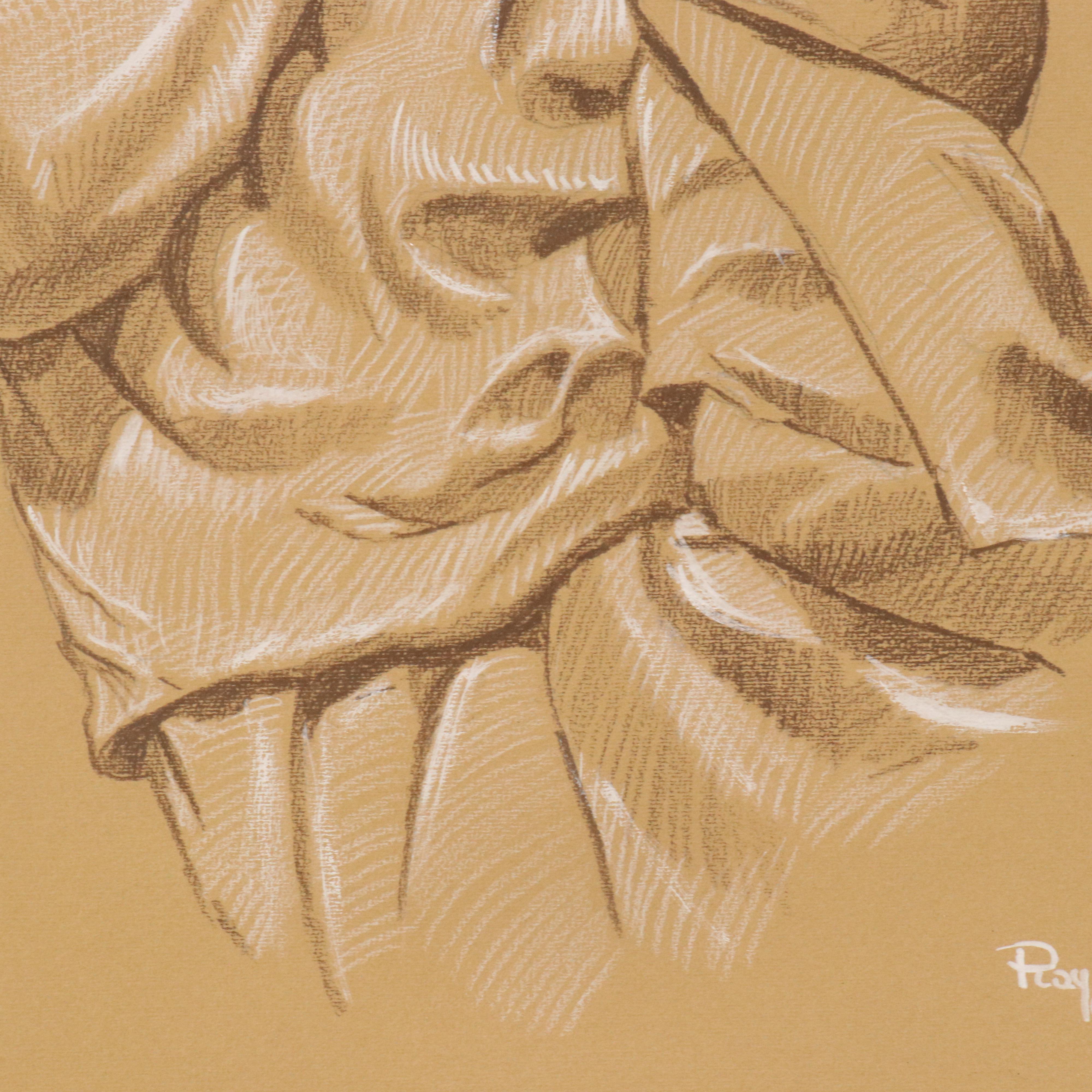 Ray Lopez Pastel Drawing of Father Carrying Child