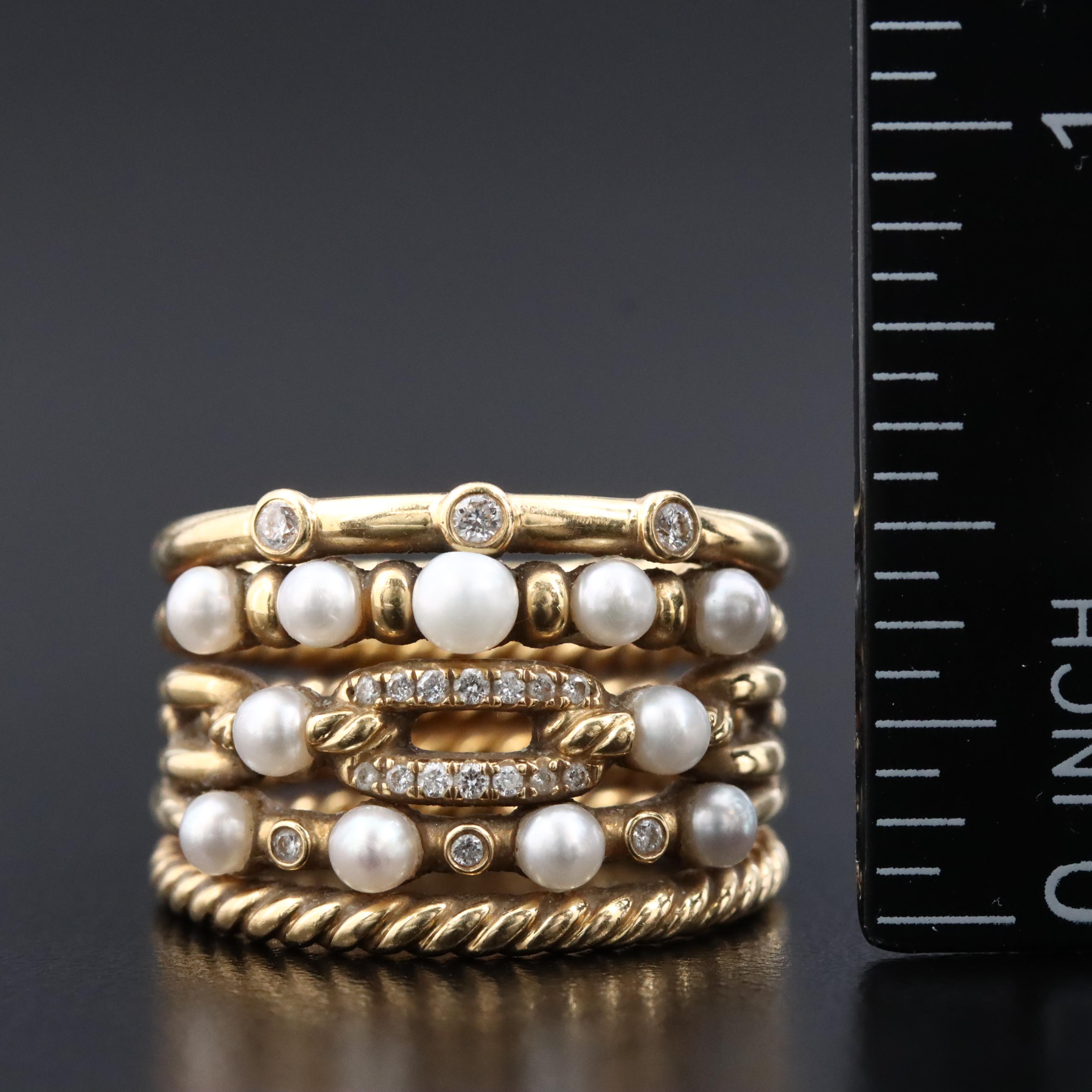 David Yurman Stax 18K Pearl and Diamond Ring