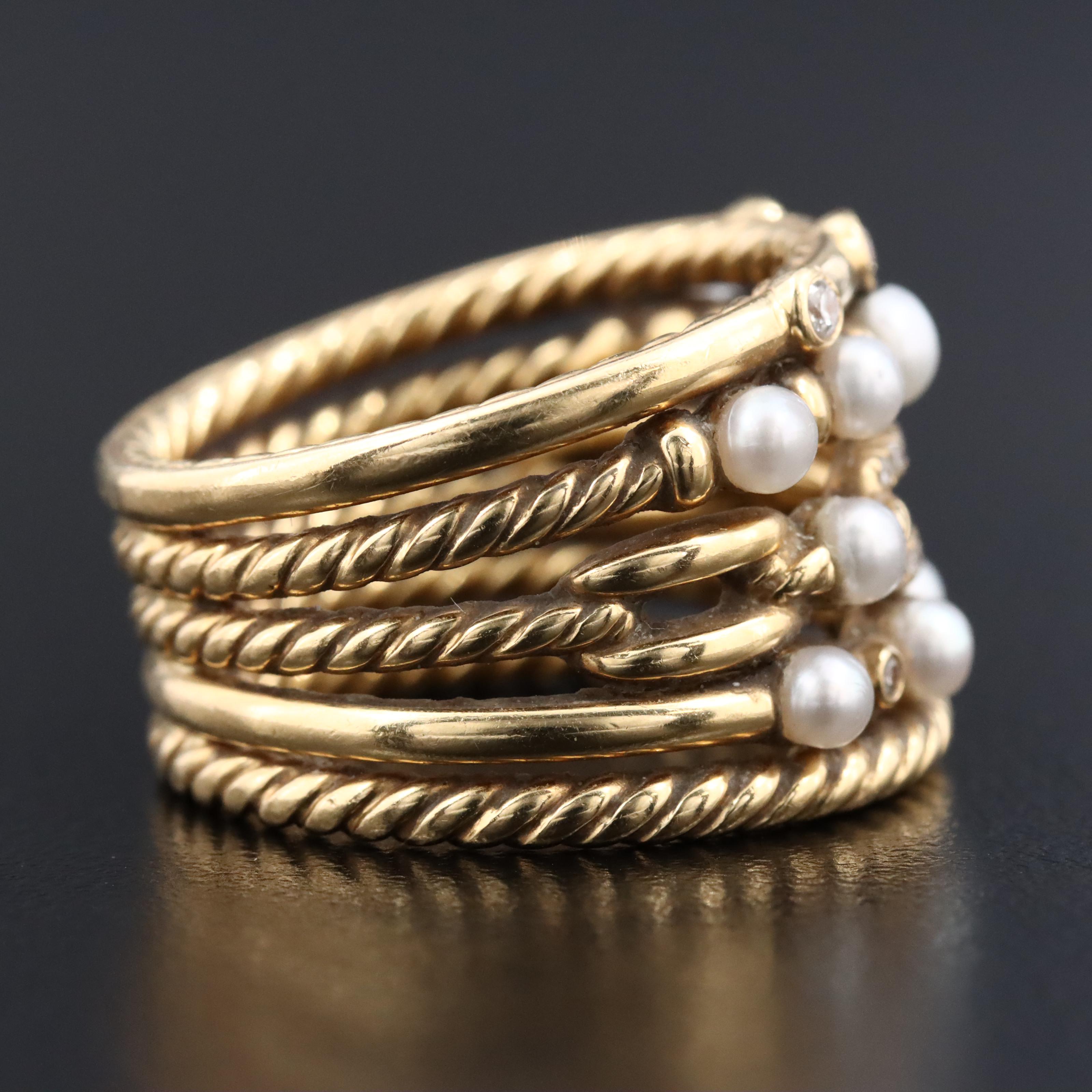 David Yurman Stax 18K Pearl and Diamond Ring