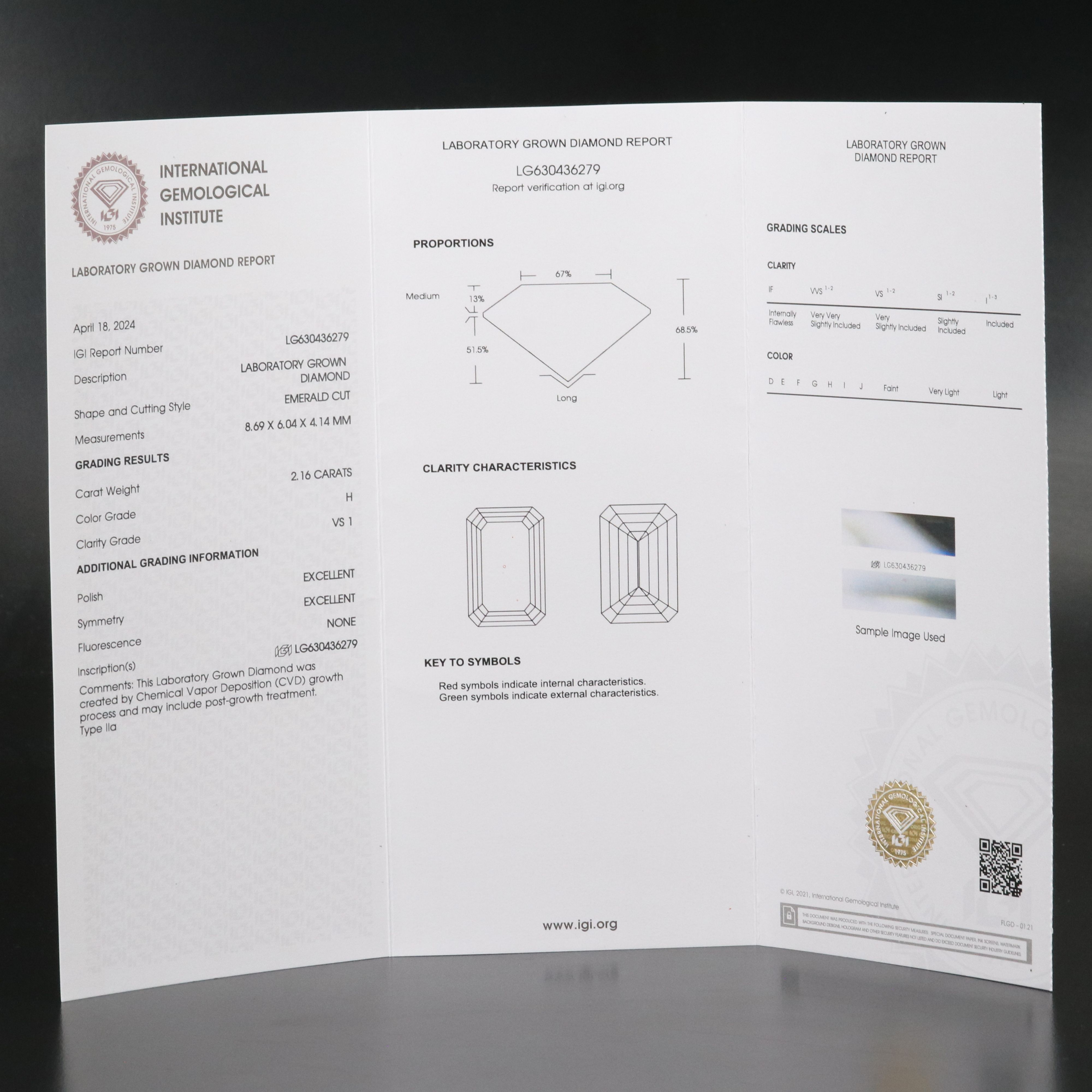 Loose 2.16 CT Lab Grown Diamond with IGI Report
