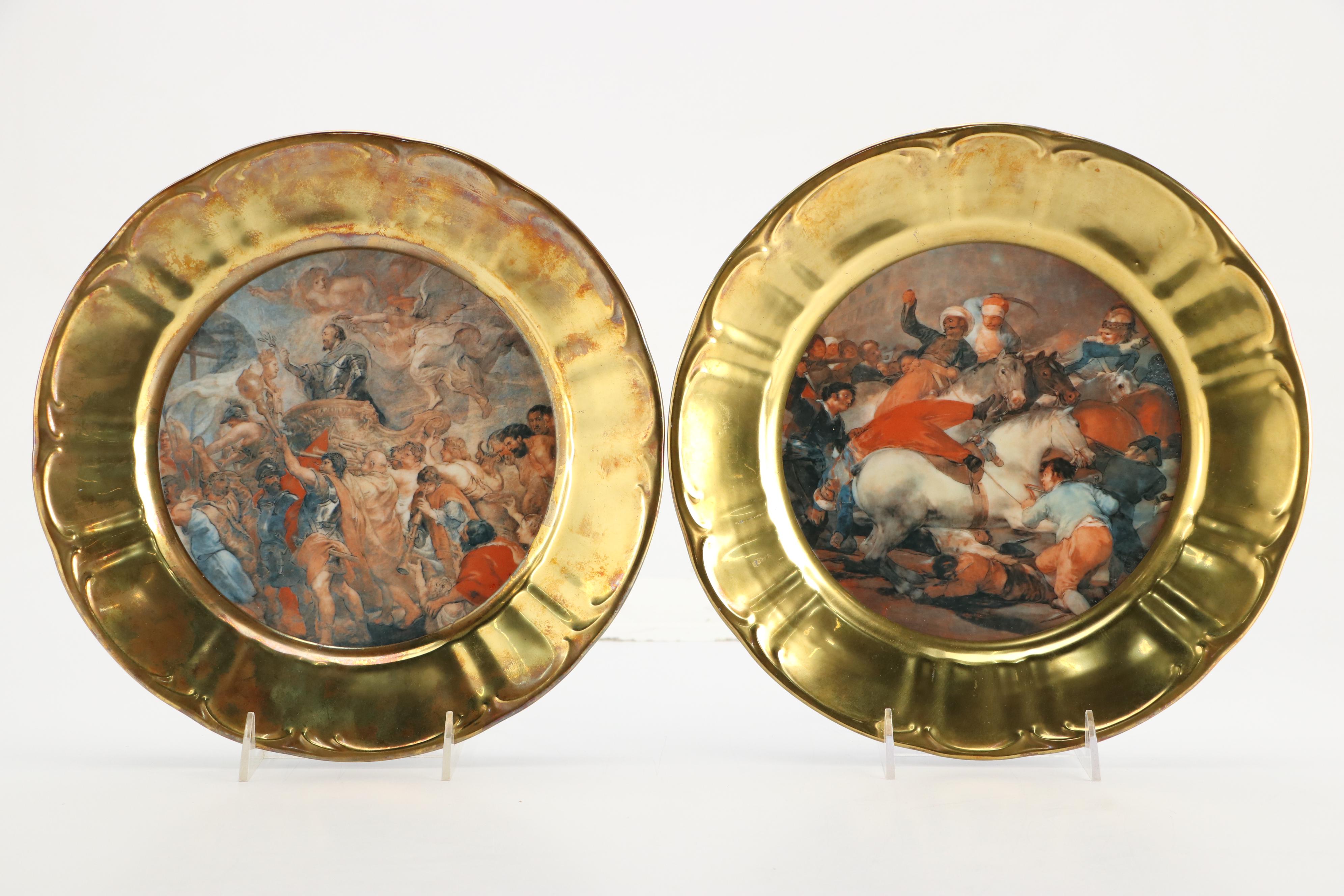 Bavarian Gilt Porcelain Chargers With Rococo Master Reproductions