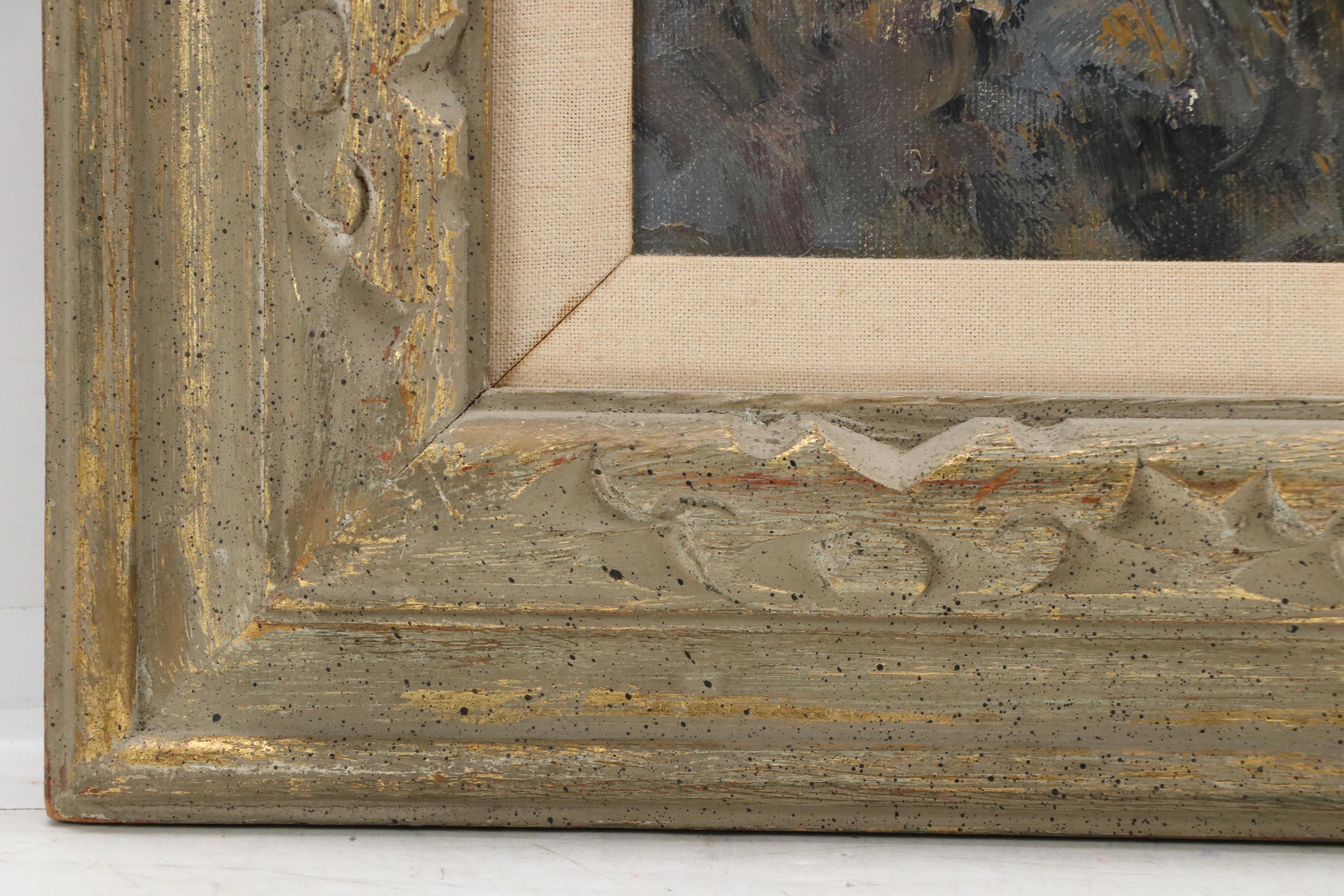 S. Huermas Landscape Impasto Oil Painting of Craggy Mountainside Tree