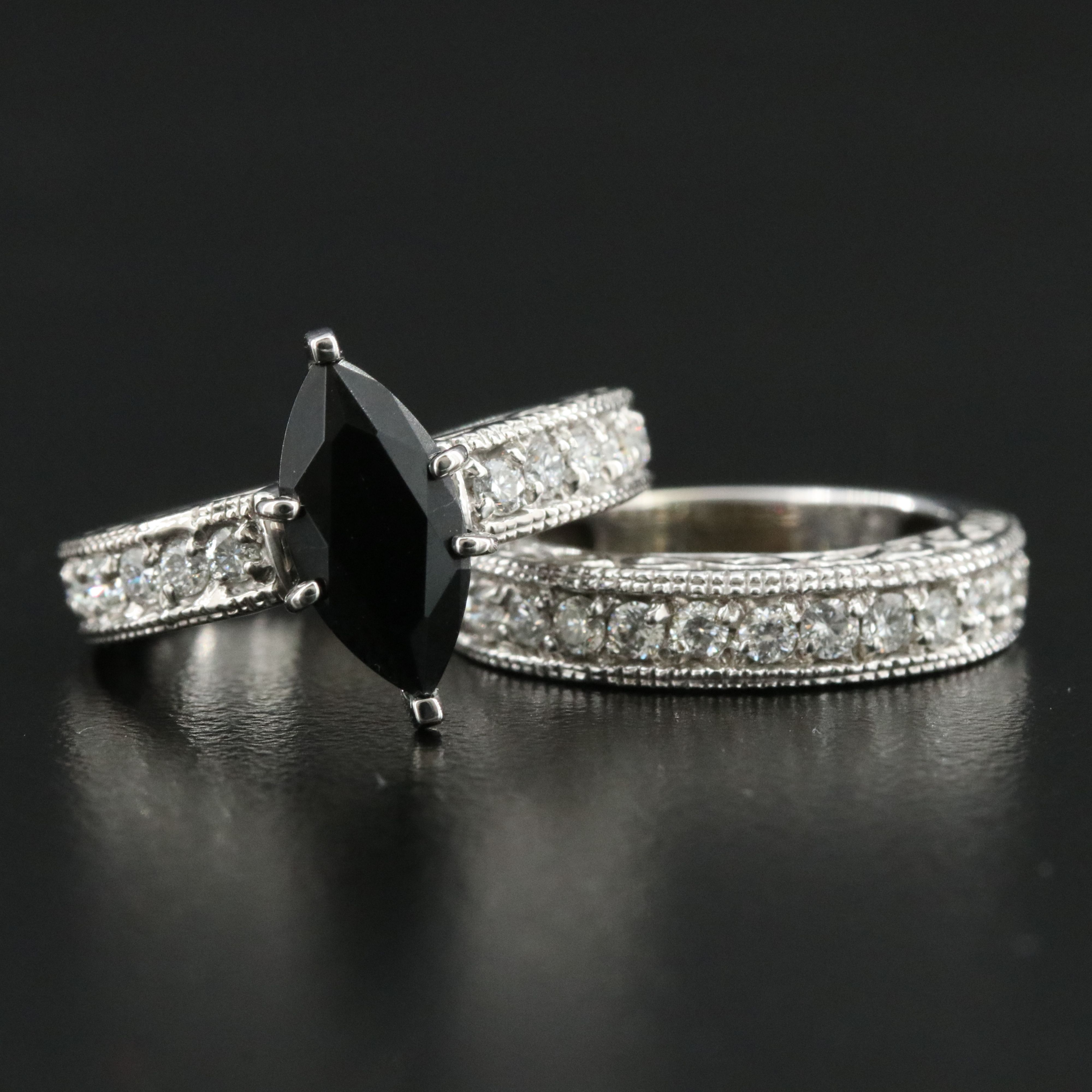 14K Black Onyx and 1.05 CTW Diamond Ring Set