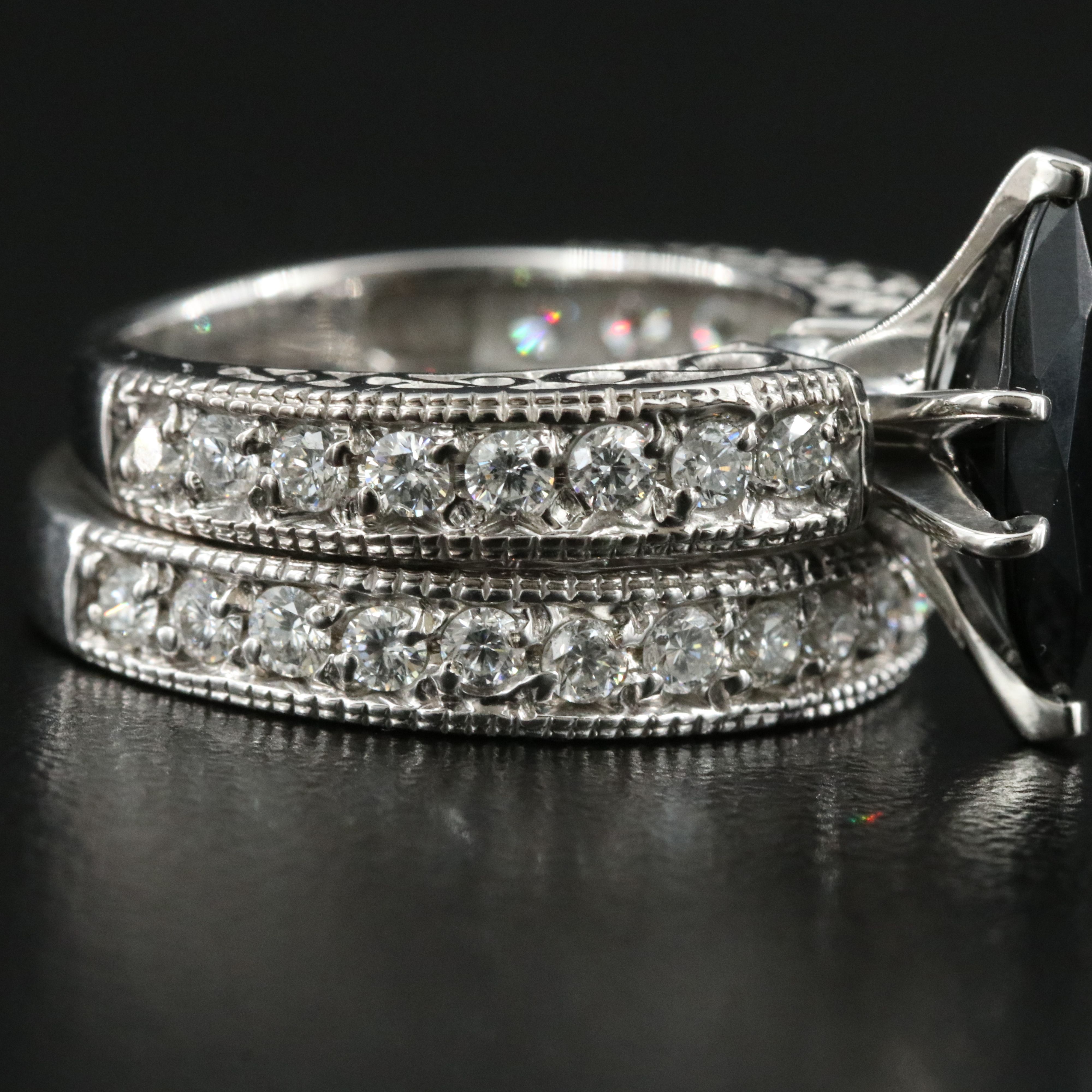 14K Black Onyx and 1.05 CTW Diamond Ring Set