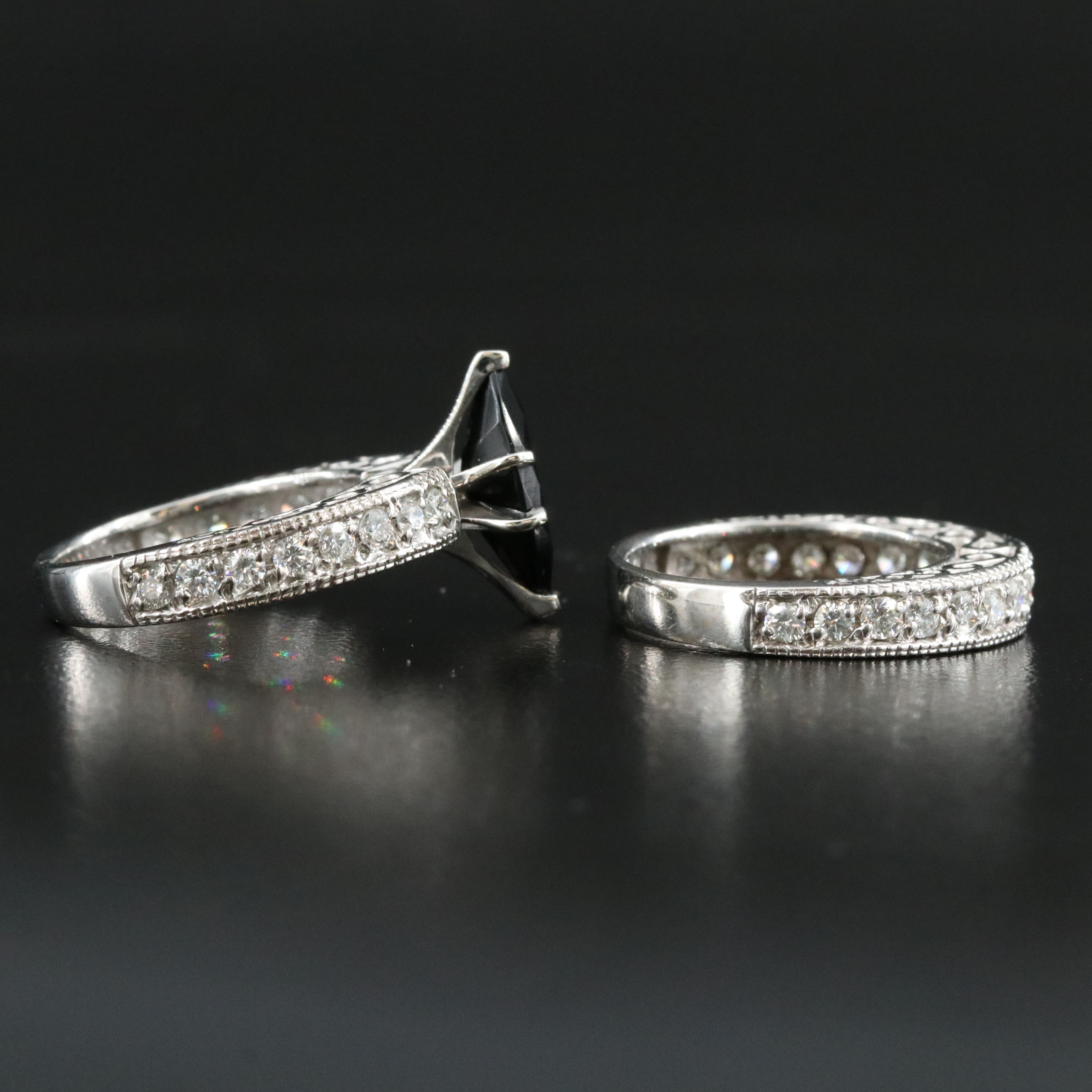 14K Black Onyx and 1.05 CTW Diamond Ring Set