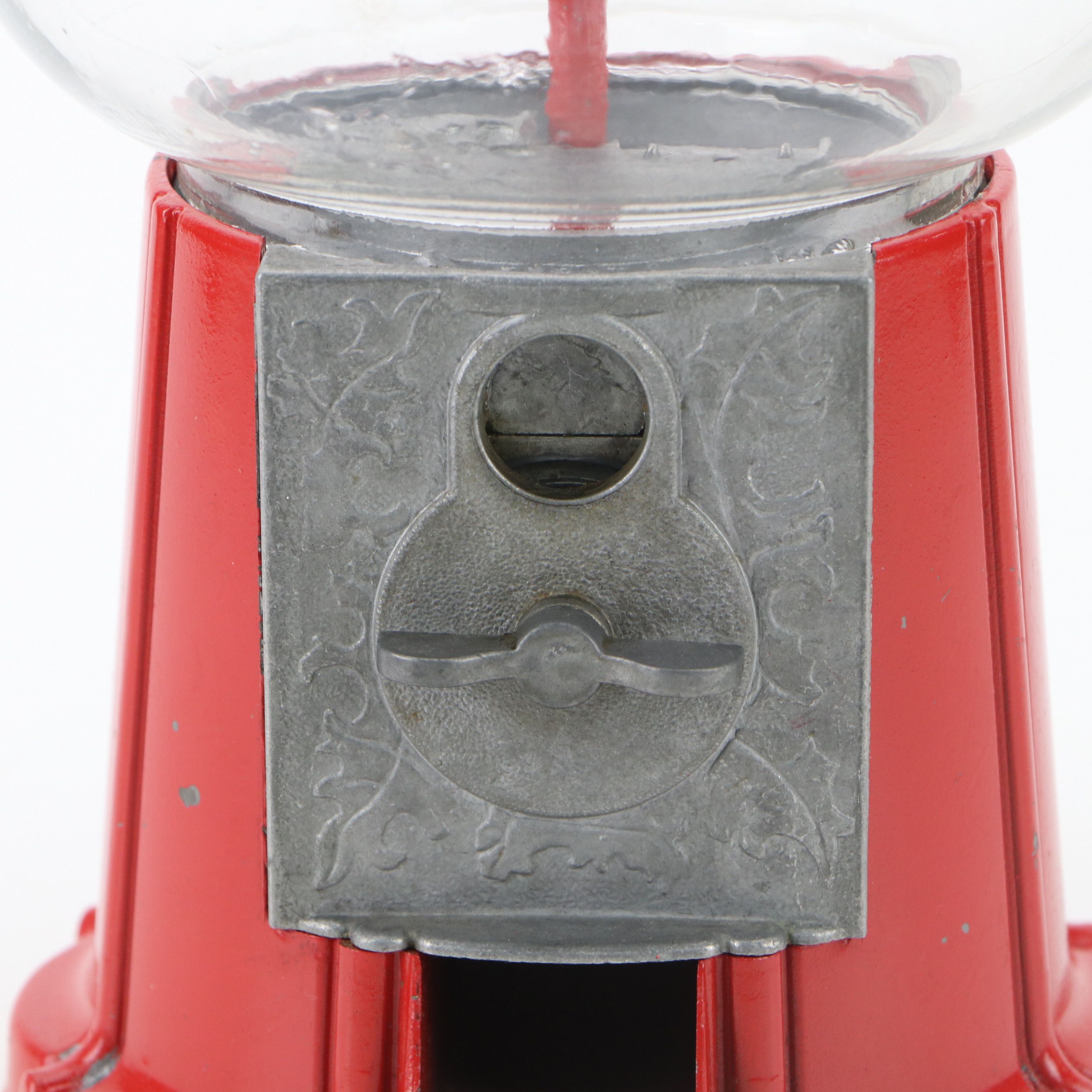 Red Metal and Glass Gumball Machine