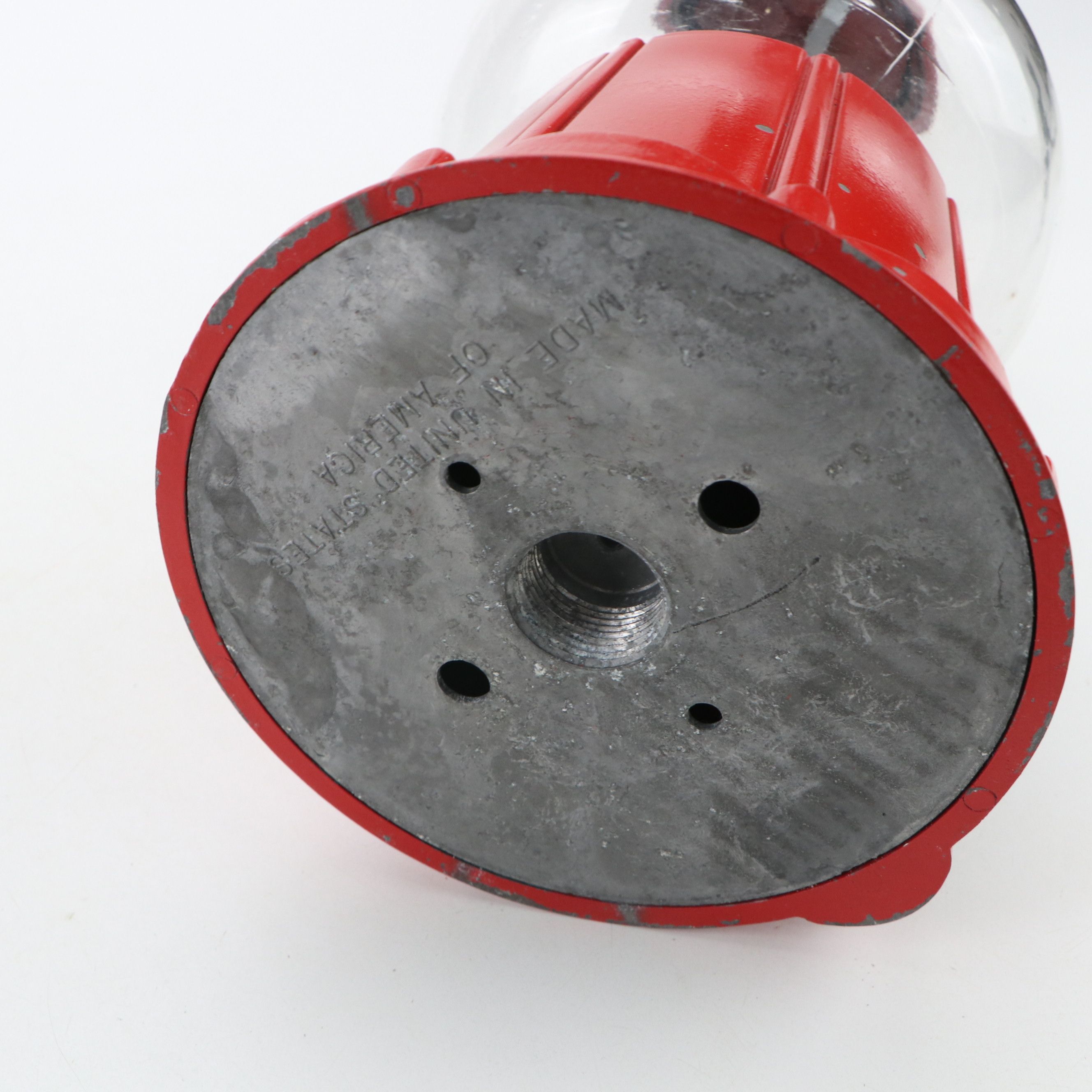Red Metal and Glass Gumball Machine