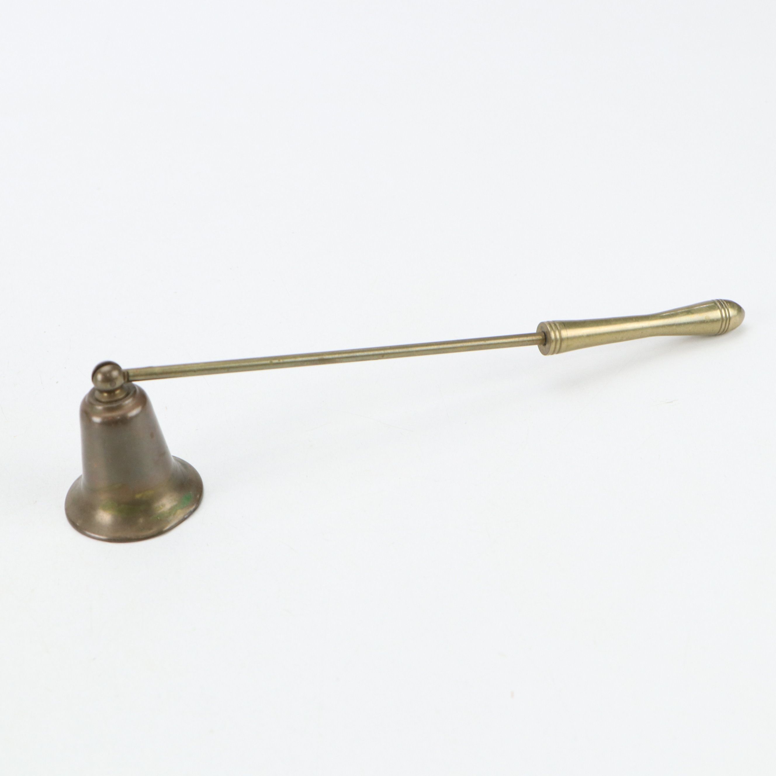 Cast Brass and Glass Candlesticks, Chamberstick with Candle Snuffer