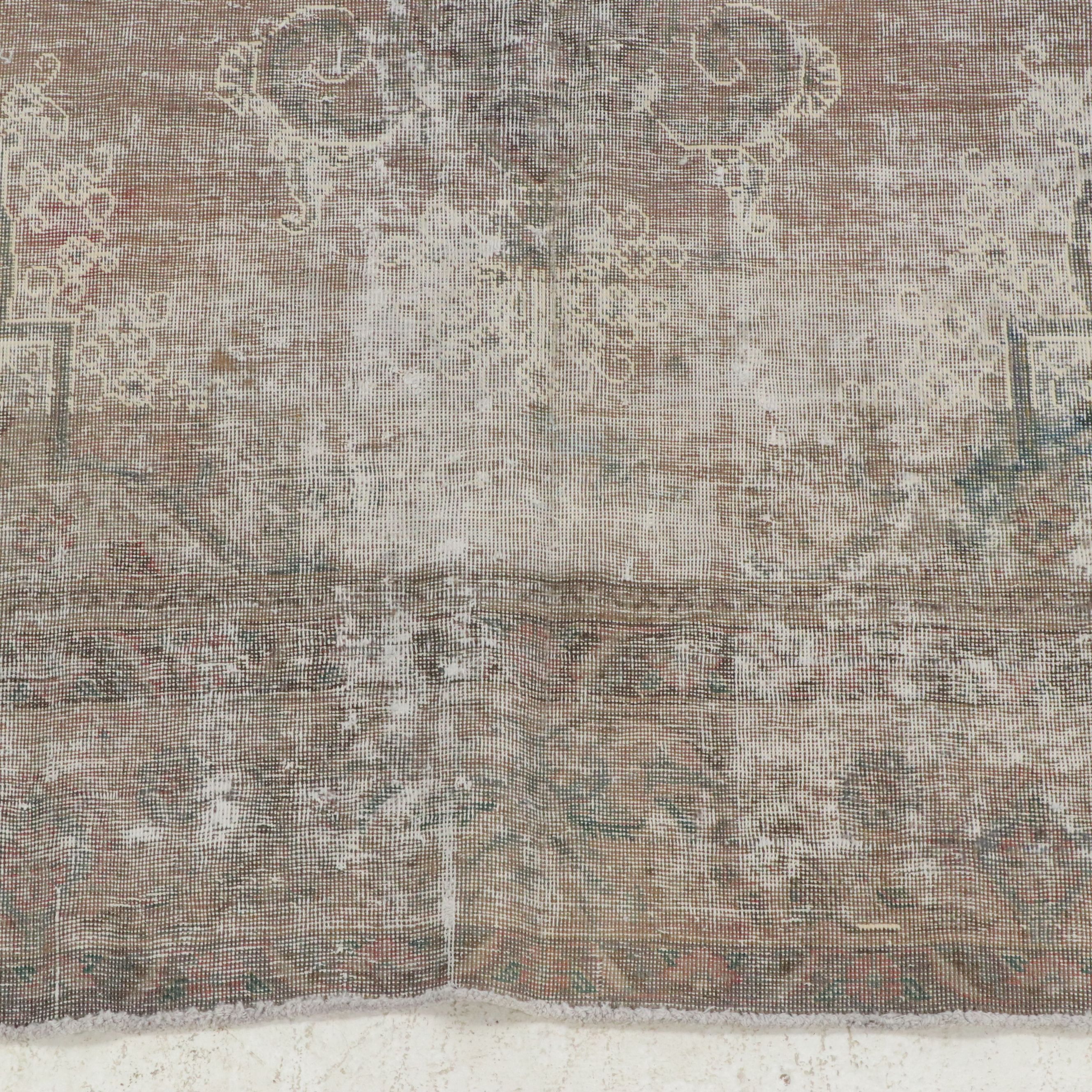 8'8 x 12'3 Hand-Knotted Distressed Persian Kerman Room-Sized Rug
