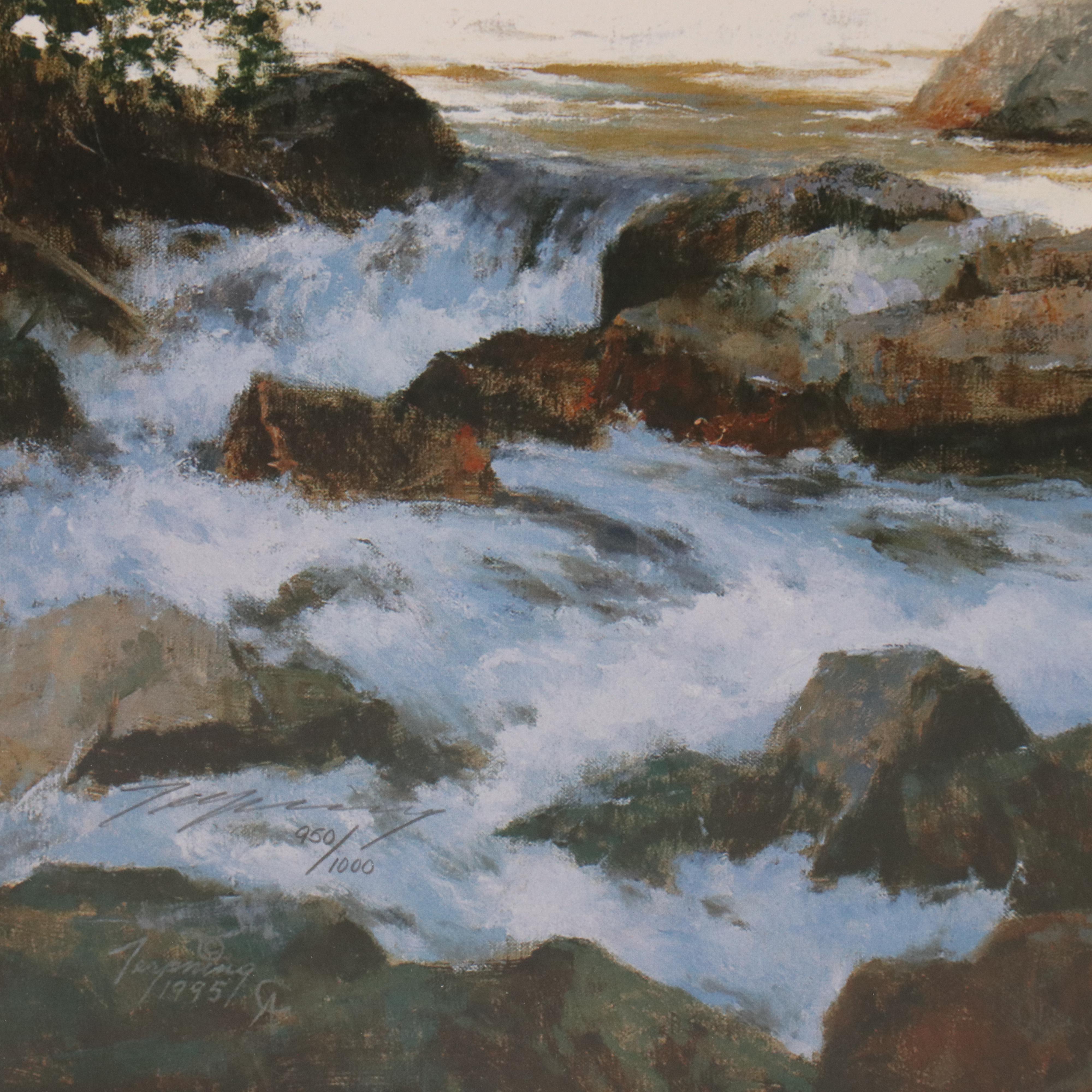 Howard Terpning Offset Lithograph "Crossing Below the Falls," 1996