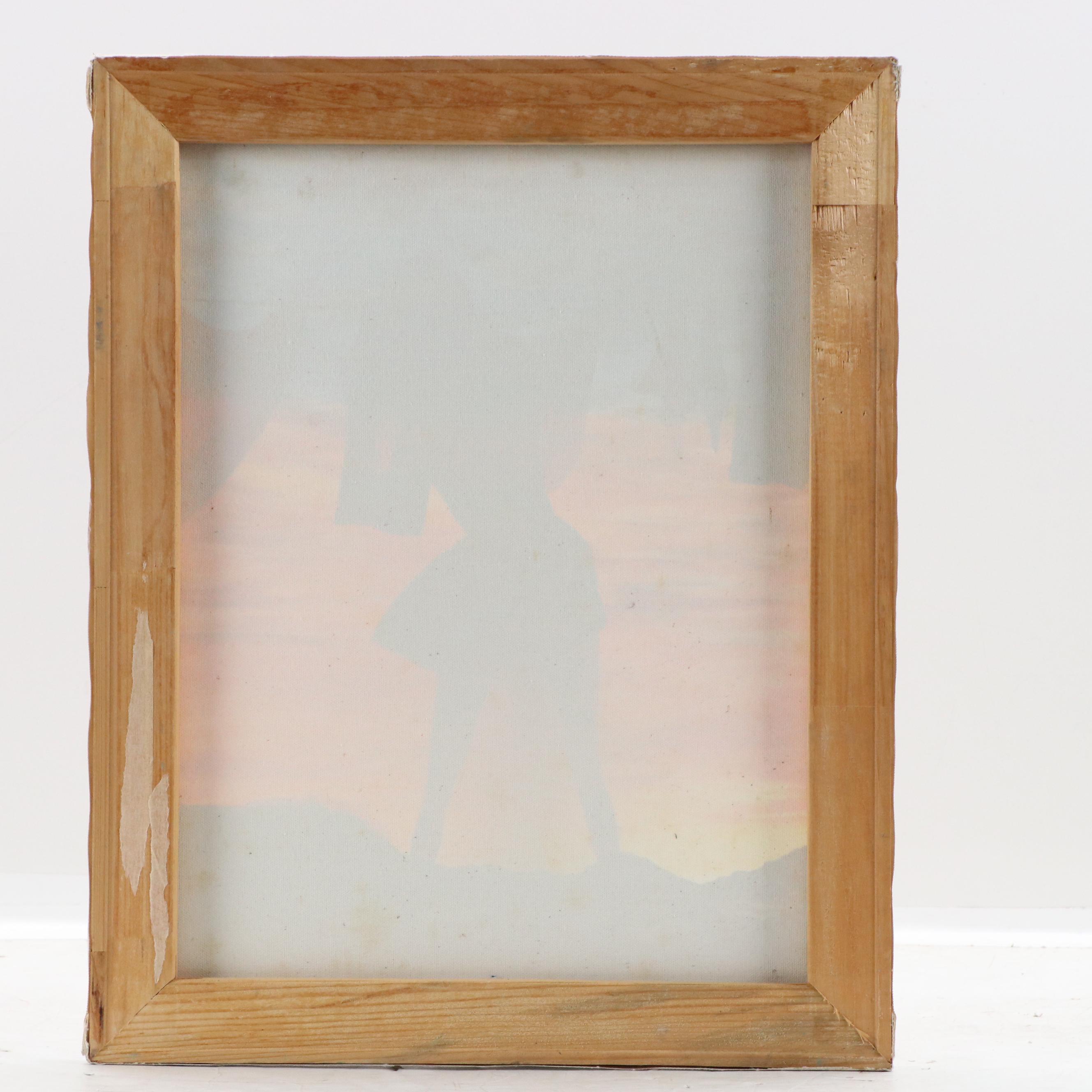 G. Parva Acrylic Painting of Windswept Woman Hanging Laundry