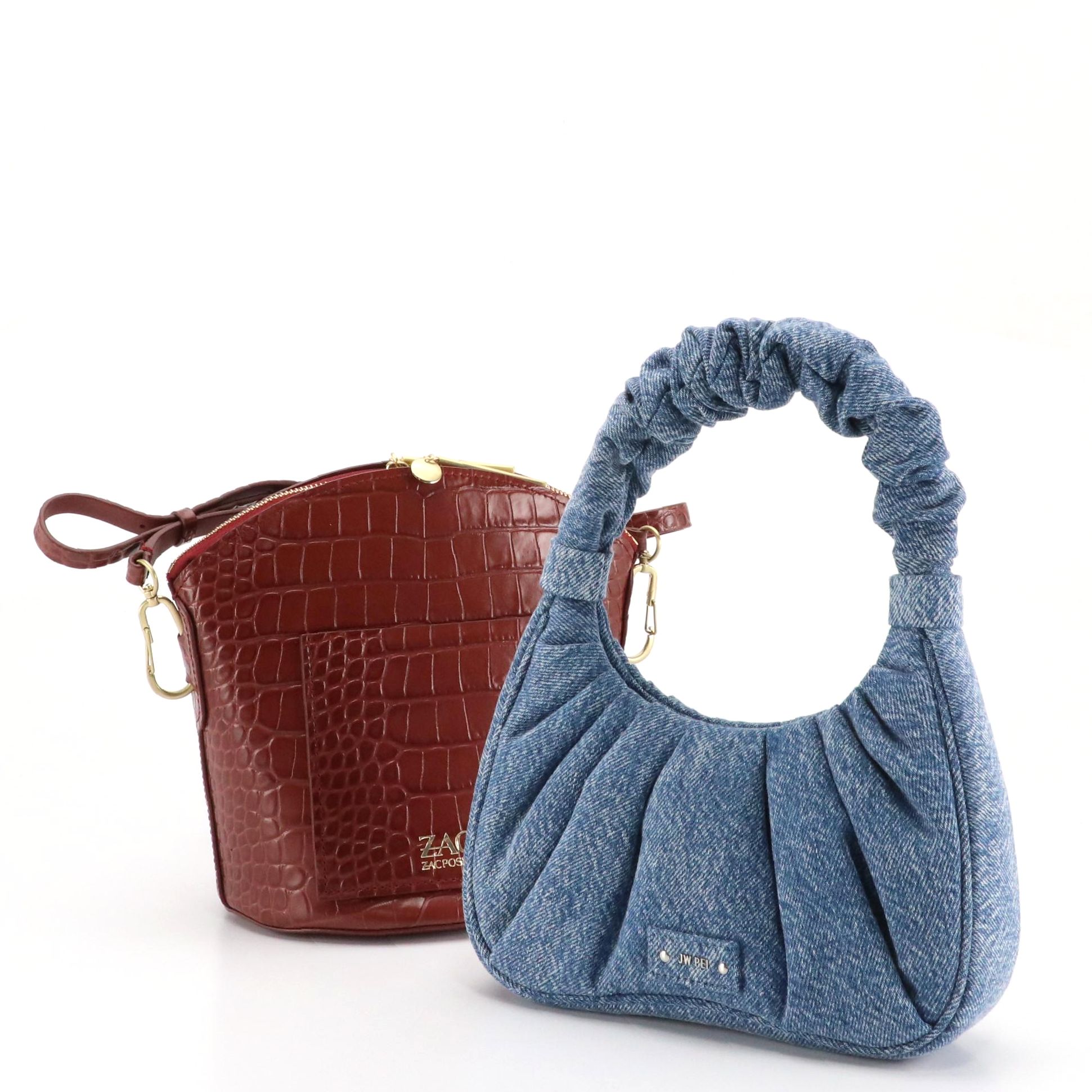 JW Pei Gabbi Ruched Fabric Handbag and Zac Zac Posen Belay Leather Crossbody