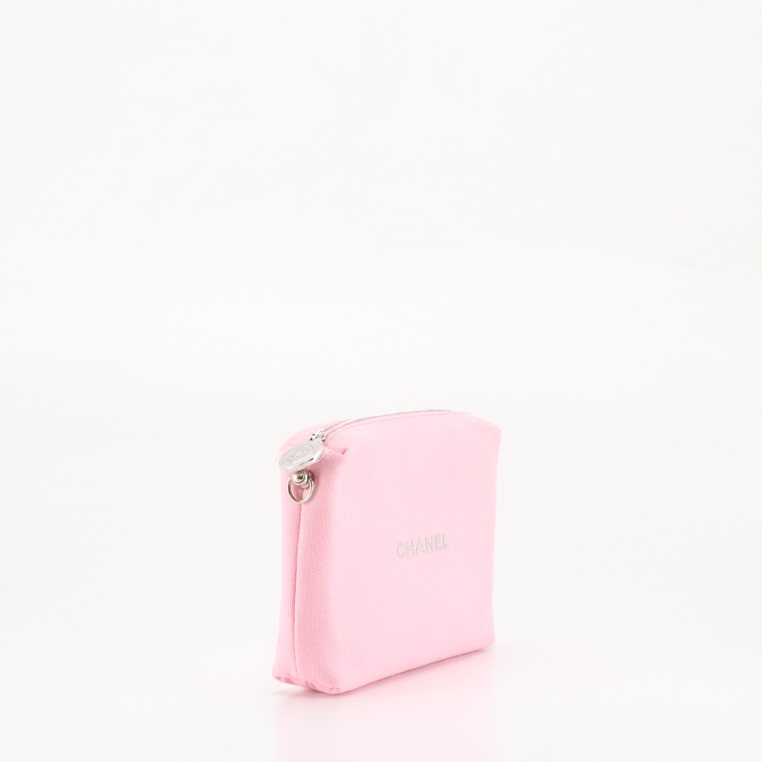 Chanel Parfums Promotional Zip Pouch with Chain Strap in Pink Canvas