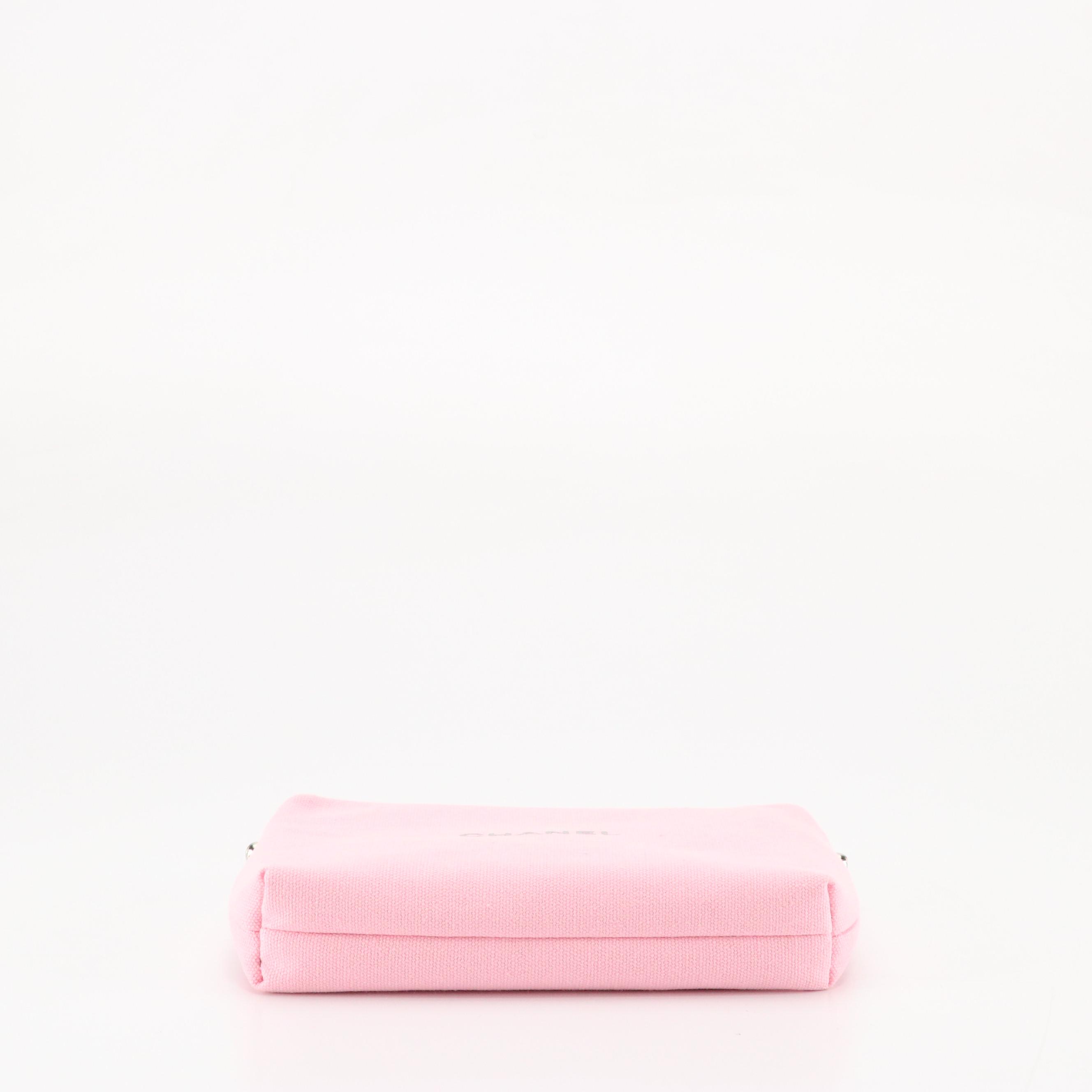 Chanel Parfums Promotional Zip Pouch with Chain Strap in Pink Canvas
