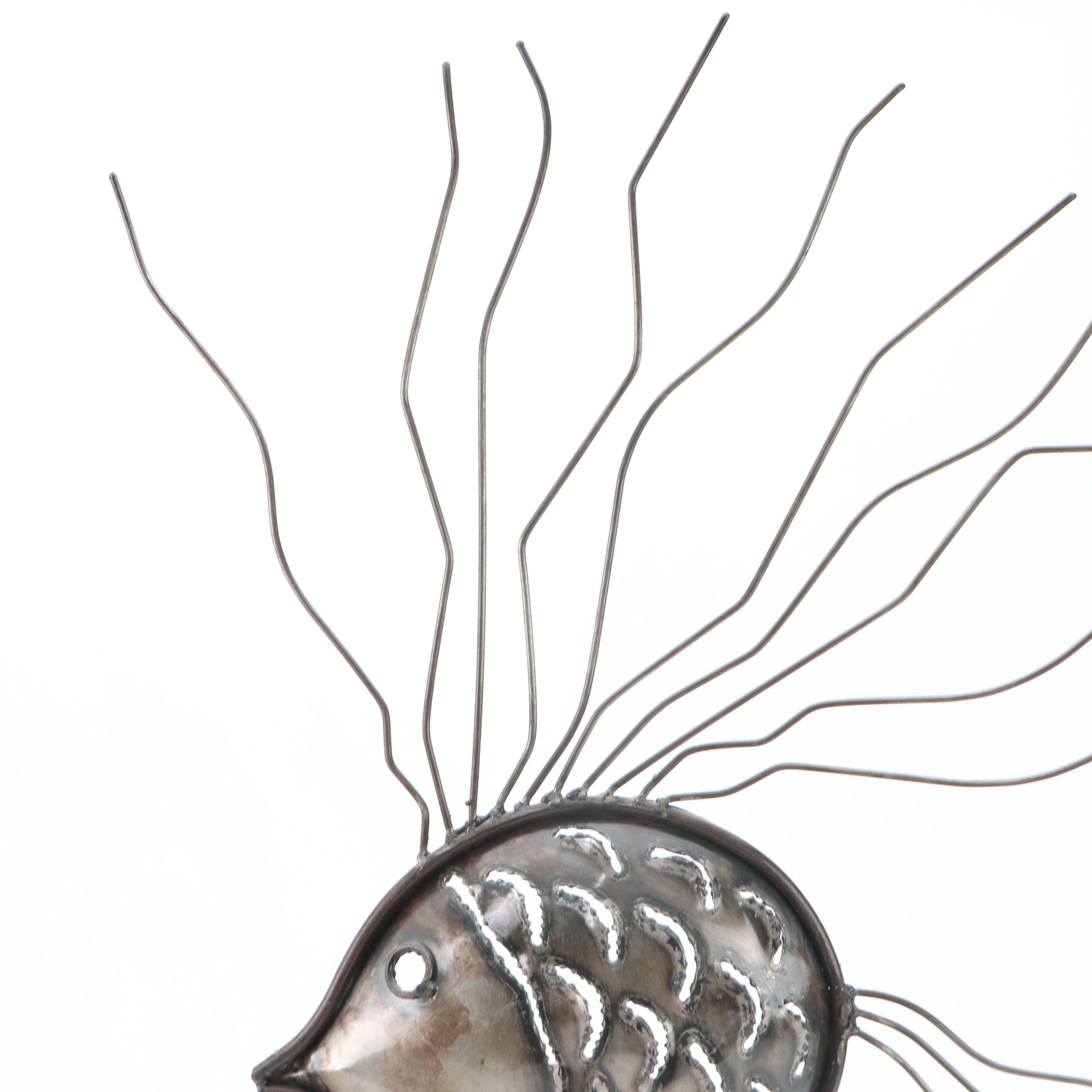 Contemporary Metal Fish Pillar Candle Holder with Crackle Painted Ceramic Vases